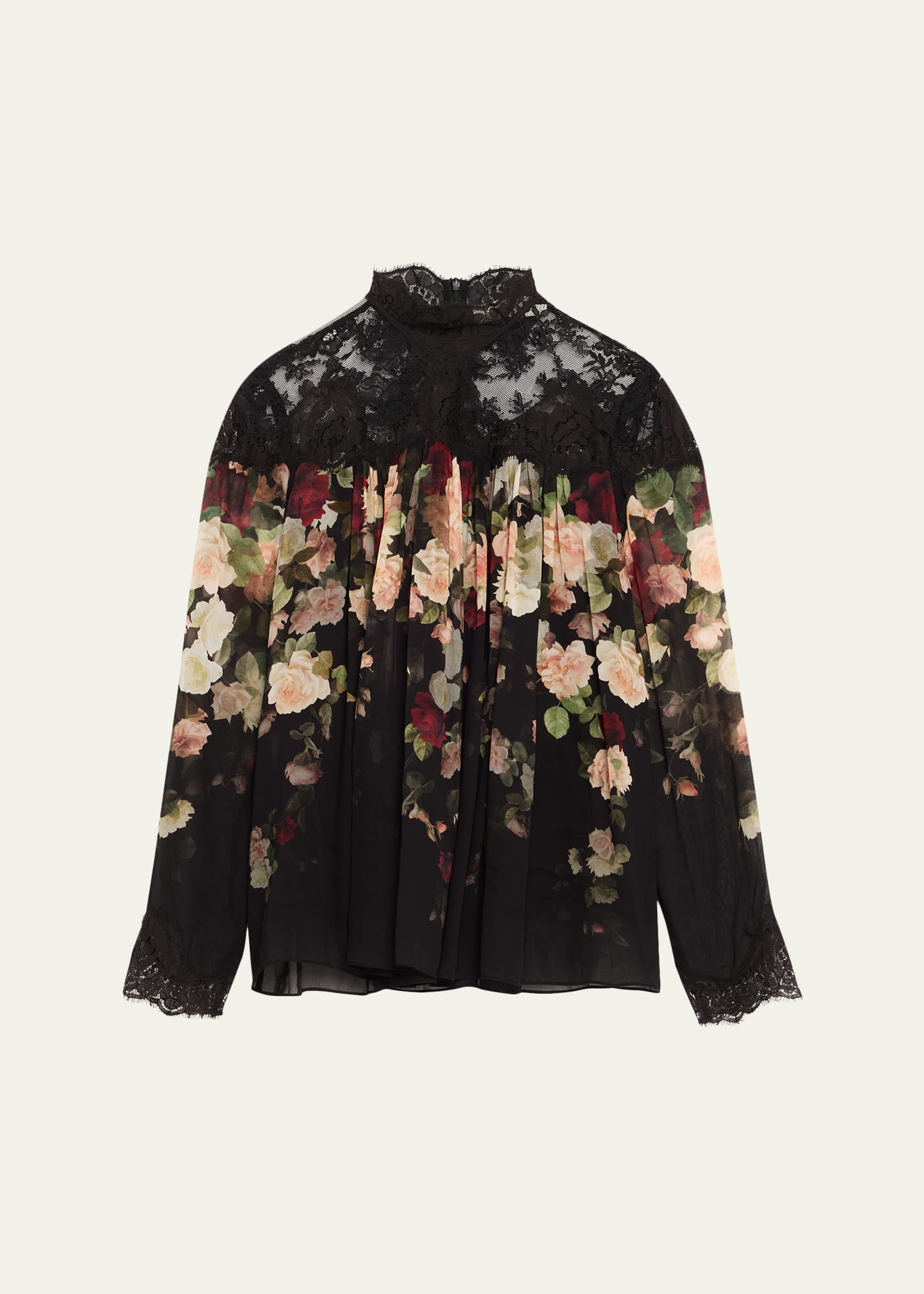 Floral Lace Yoke Blouse - 1