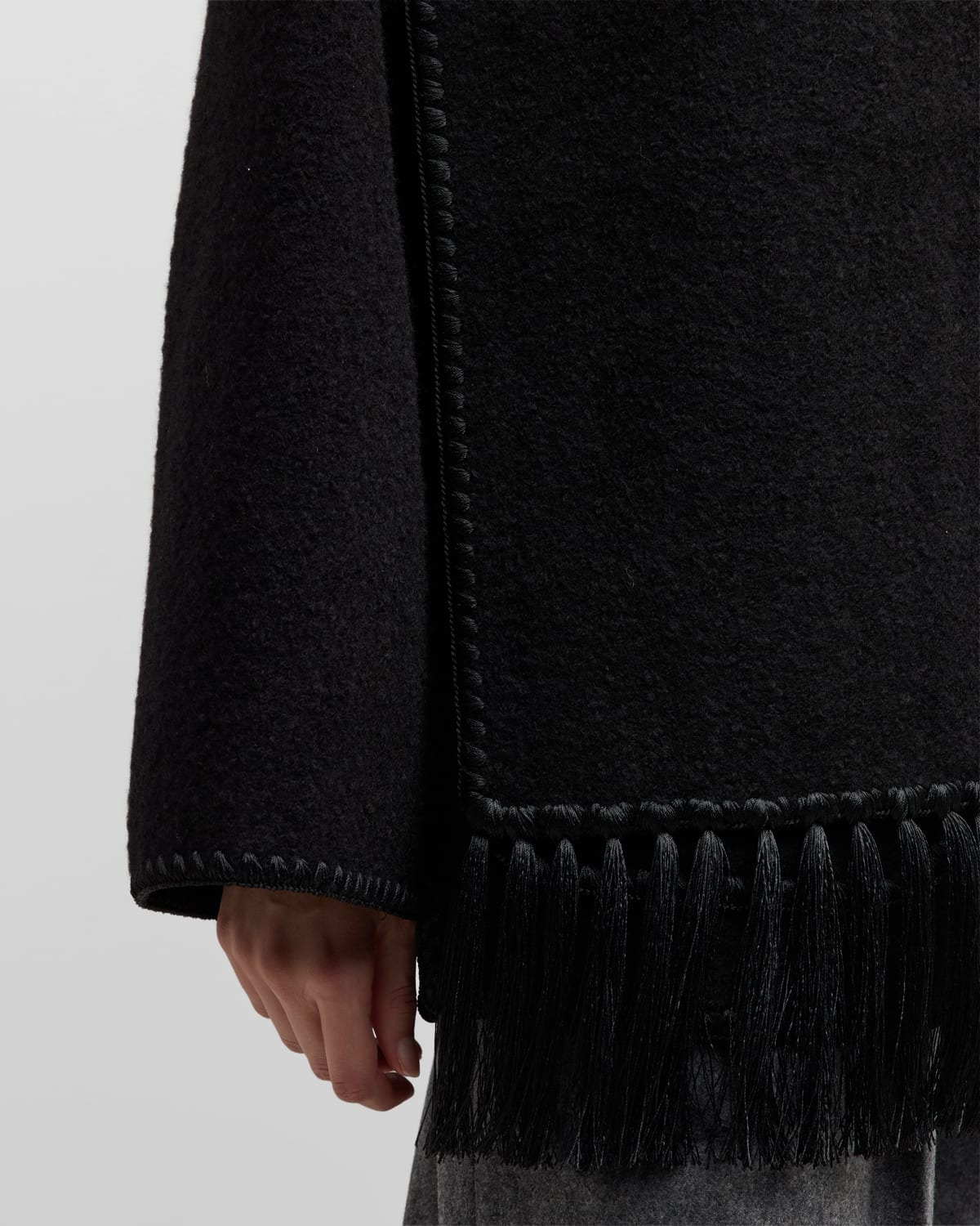 Fringe Embroidered Scarf Wool Jacket - 7