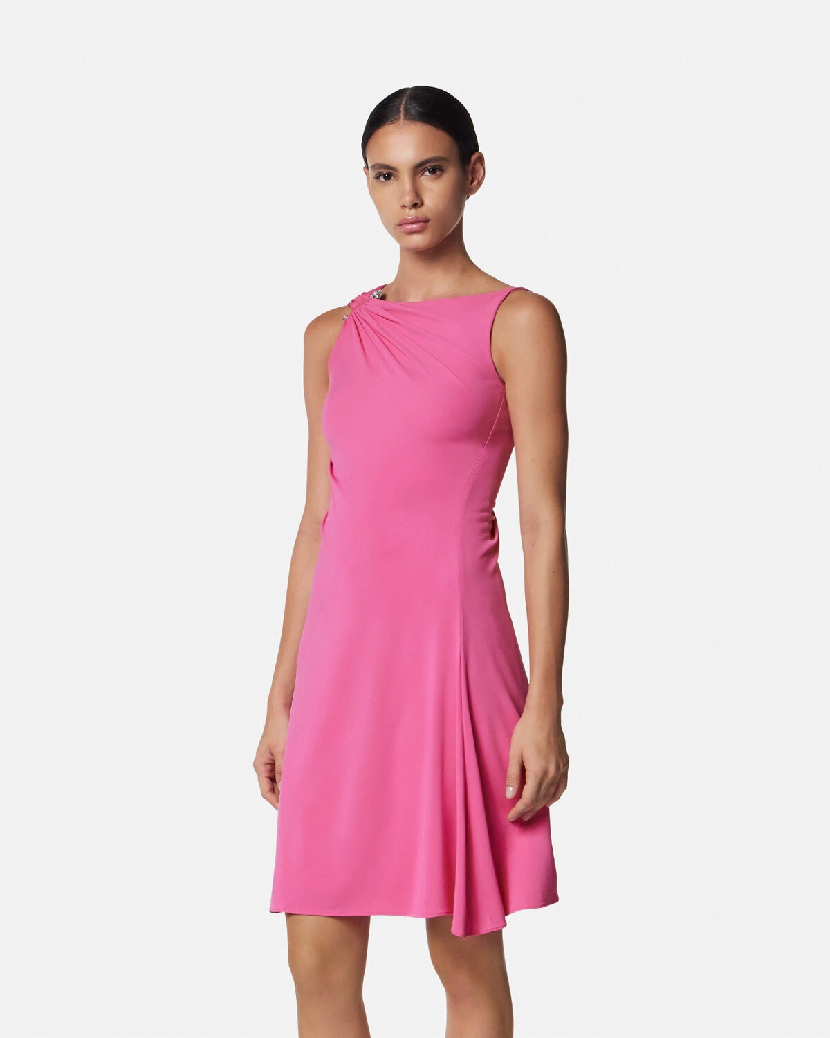 Safety Pin Draped Flared Mini Dress - 4