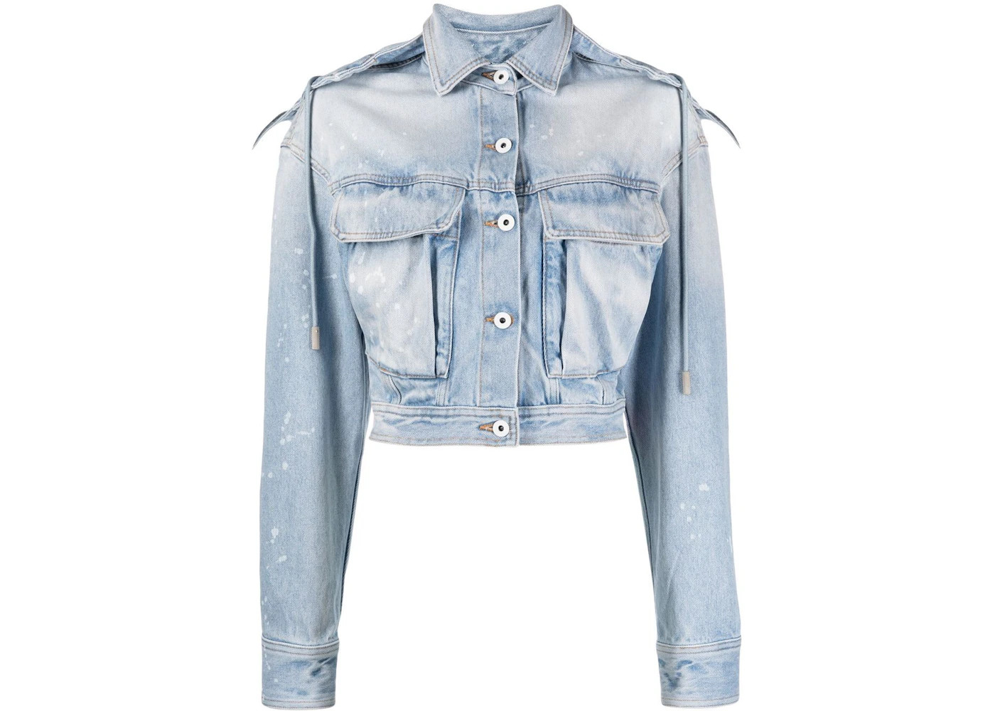 OFF-WHITE Distressed Cropped Denim Jacket Light Blue - 1
