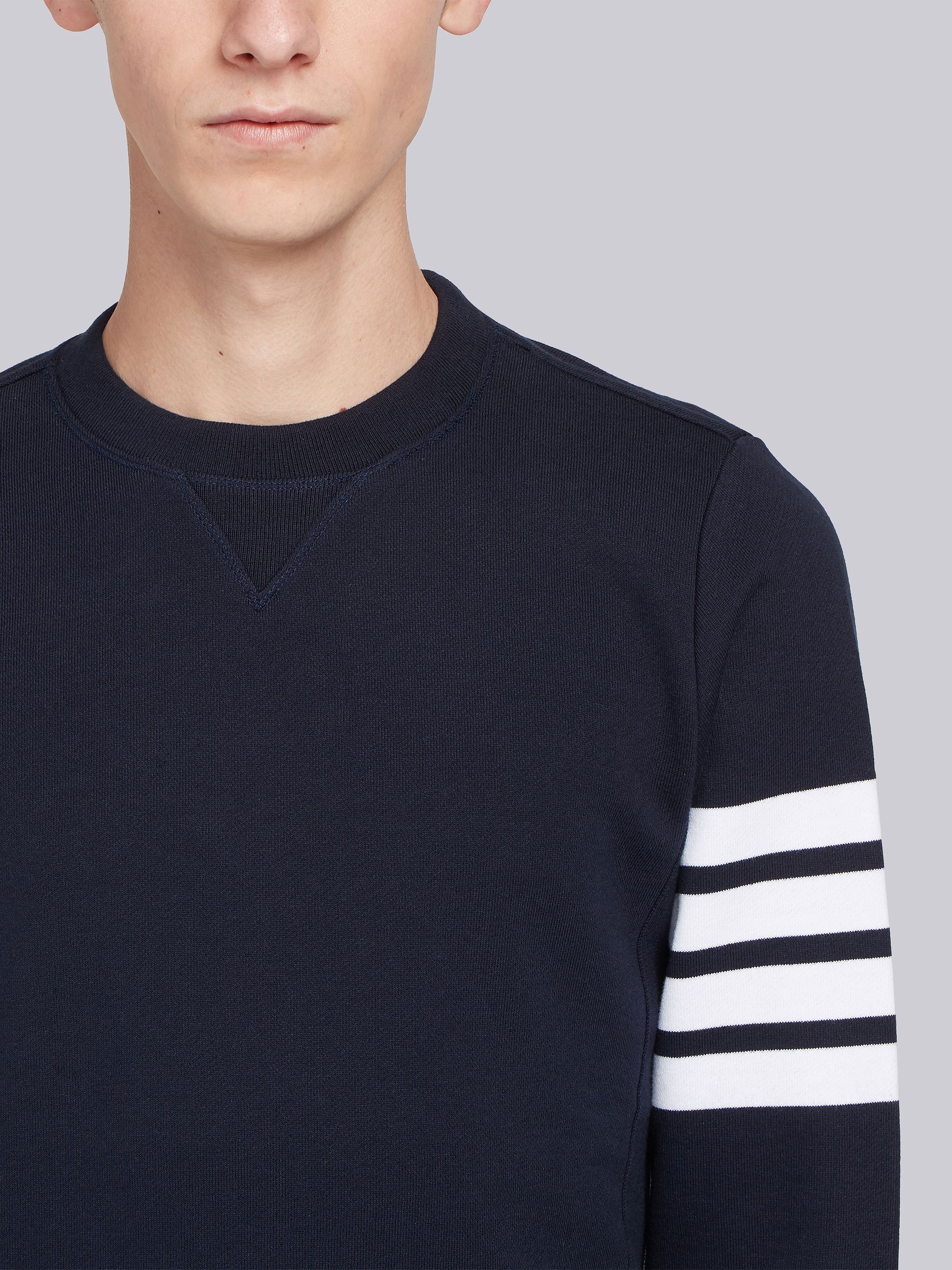 Navy Loopback Jersey Knit 4-bar Crew Neck Sweatshirt - 5