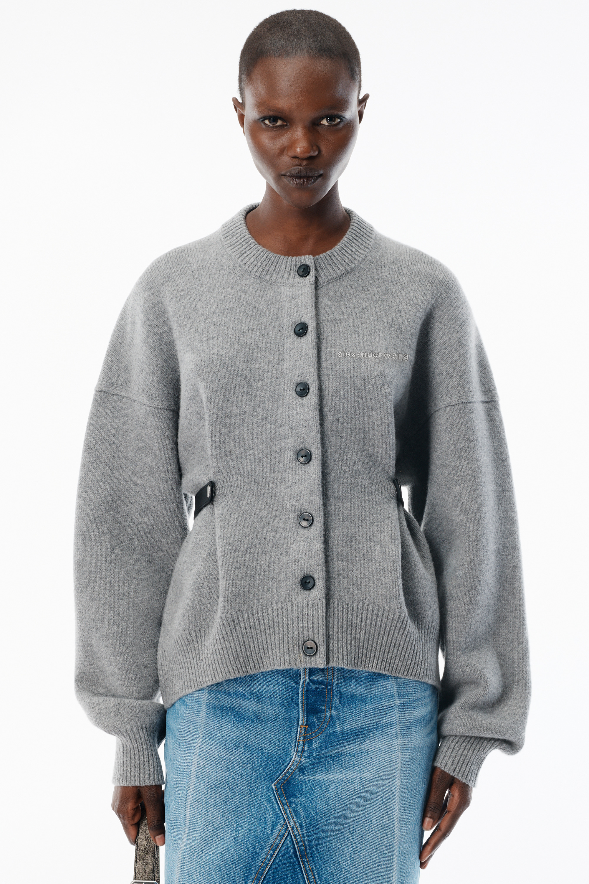 Grey Wool-Cotton Draped Back Cardigan - 4