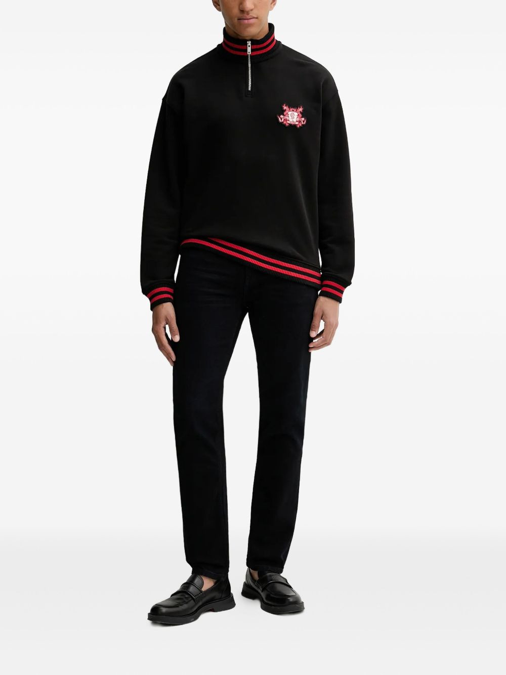 crest-embroidered half-zip sweatshirt - 2