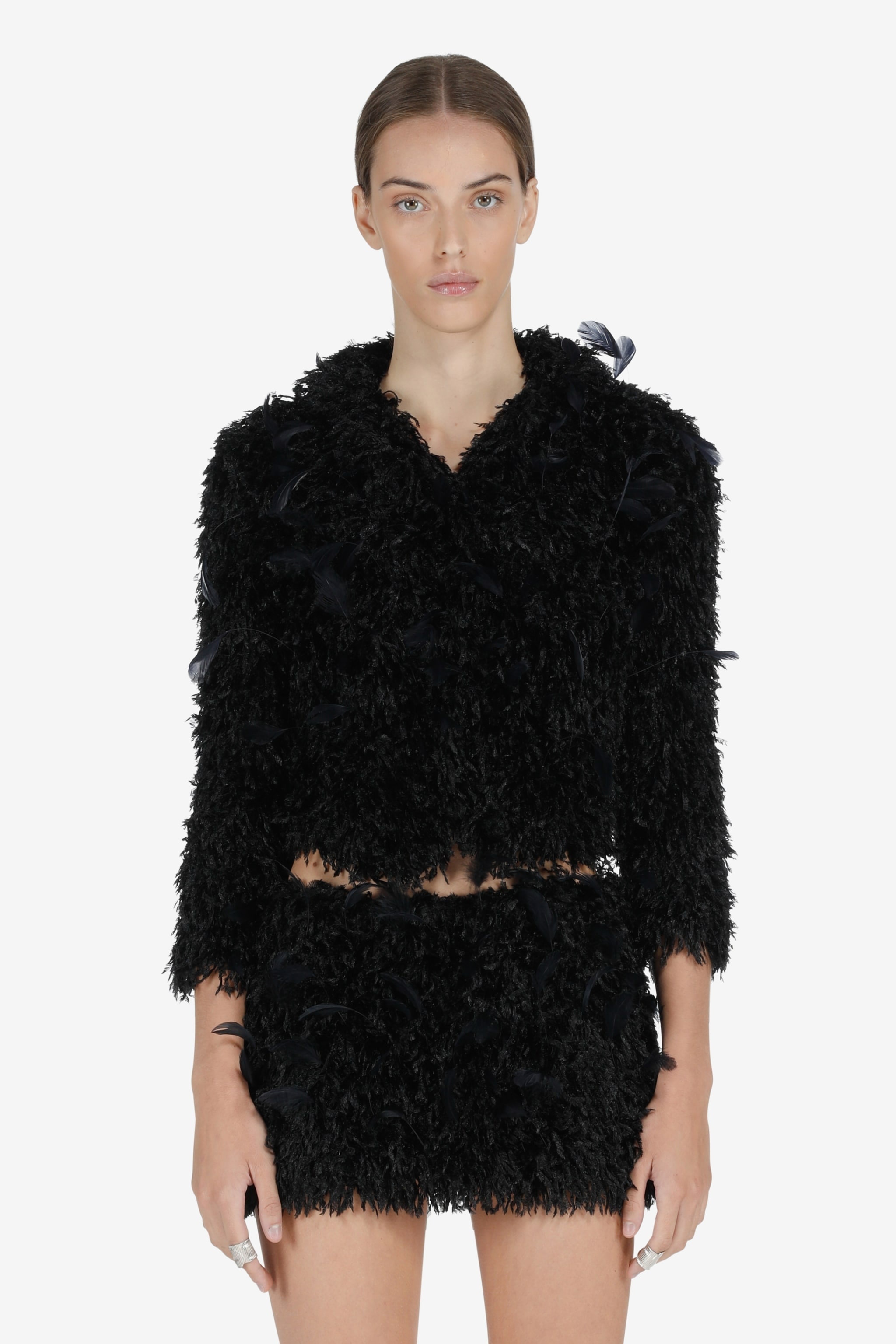 EMBELLISHED FAUX-SHEARLING JACKET - 1