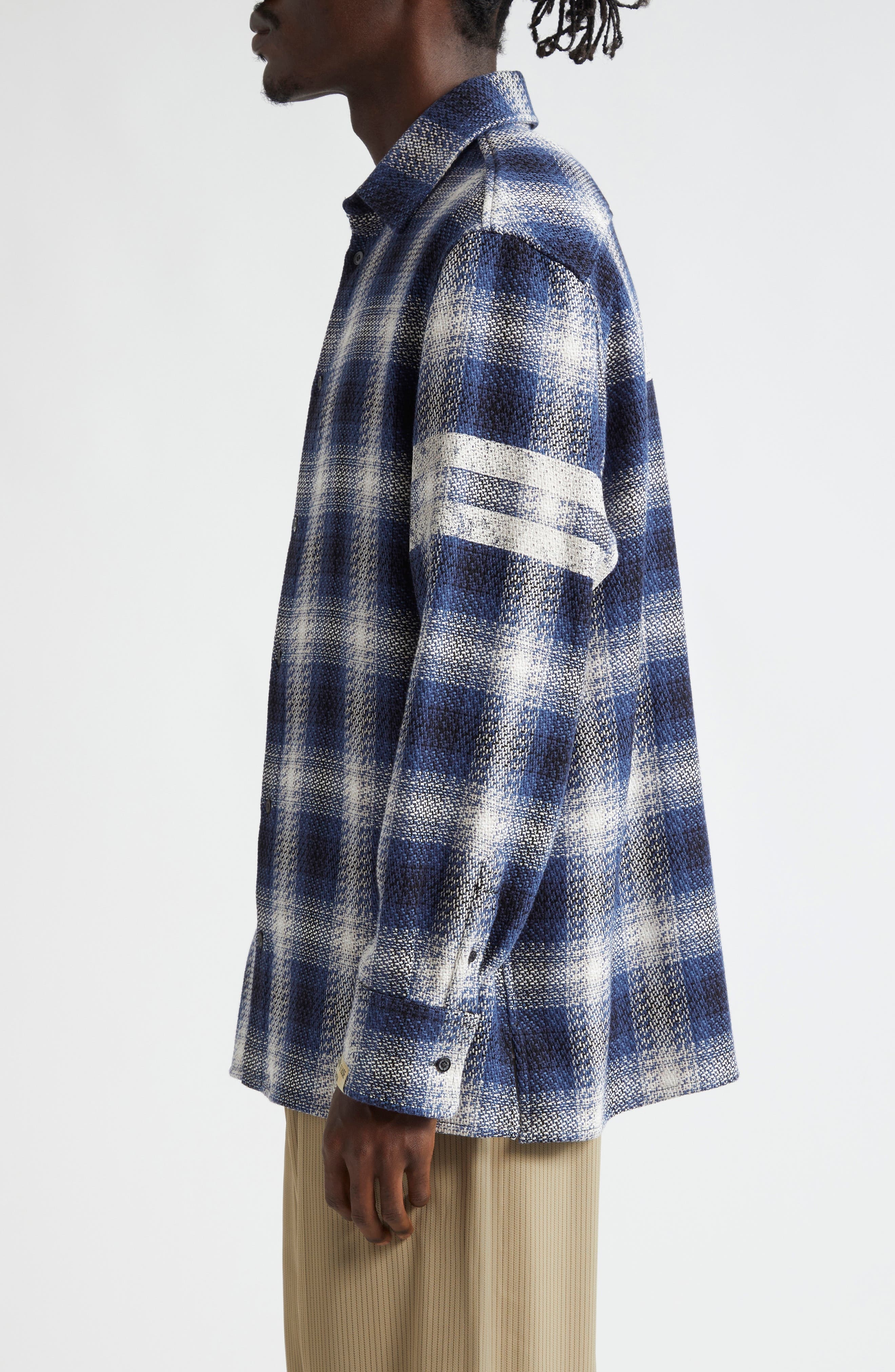 Golden Goose Journey Nolwenn Plaid Button-Up Overshirt in Ice/Indigo at Nordstrom - 4