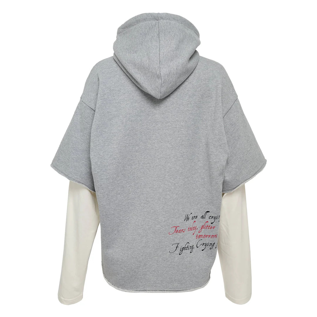 Gray Raw Edge Zip-Up Hoodie - 2