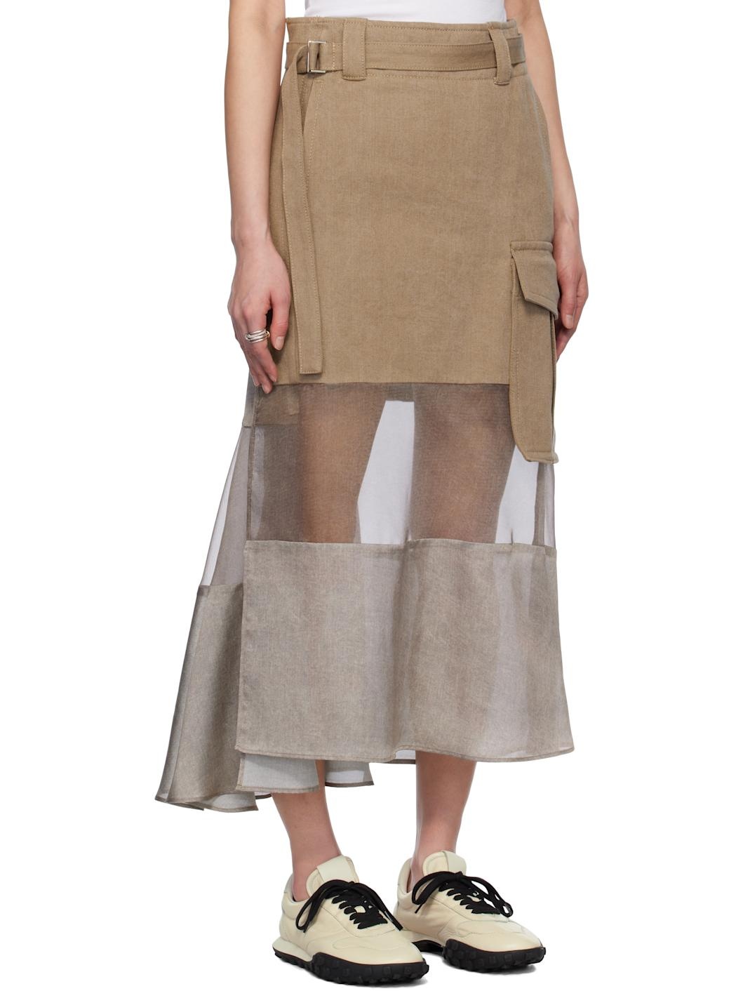 Beige Mix Denim Maxi Skirt - 2
