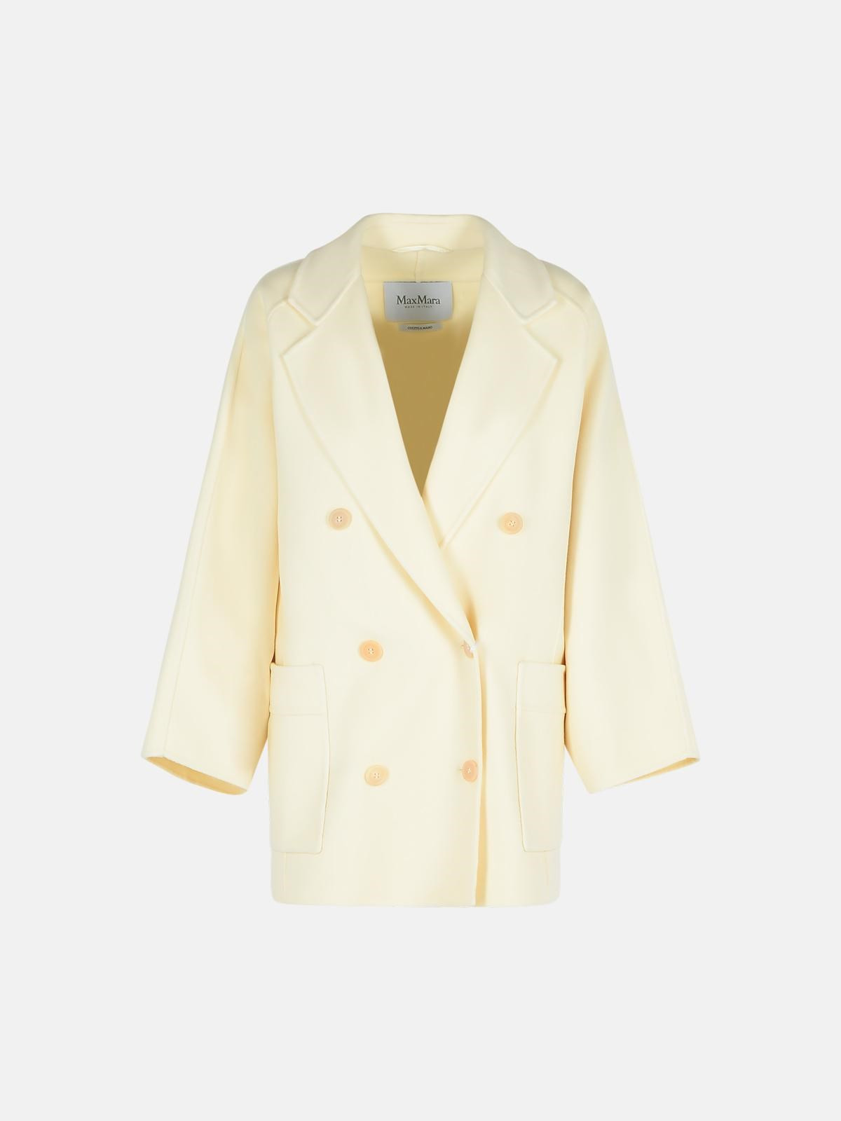 'TEDDY CROP' WHITE WOOL BLEND COAT - 1