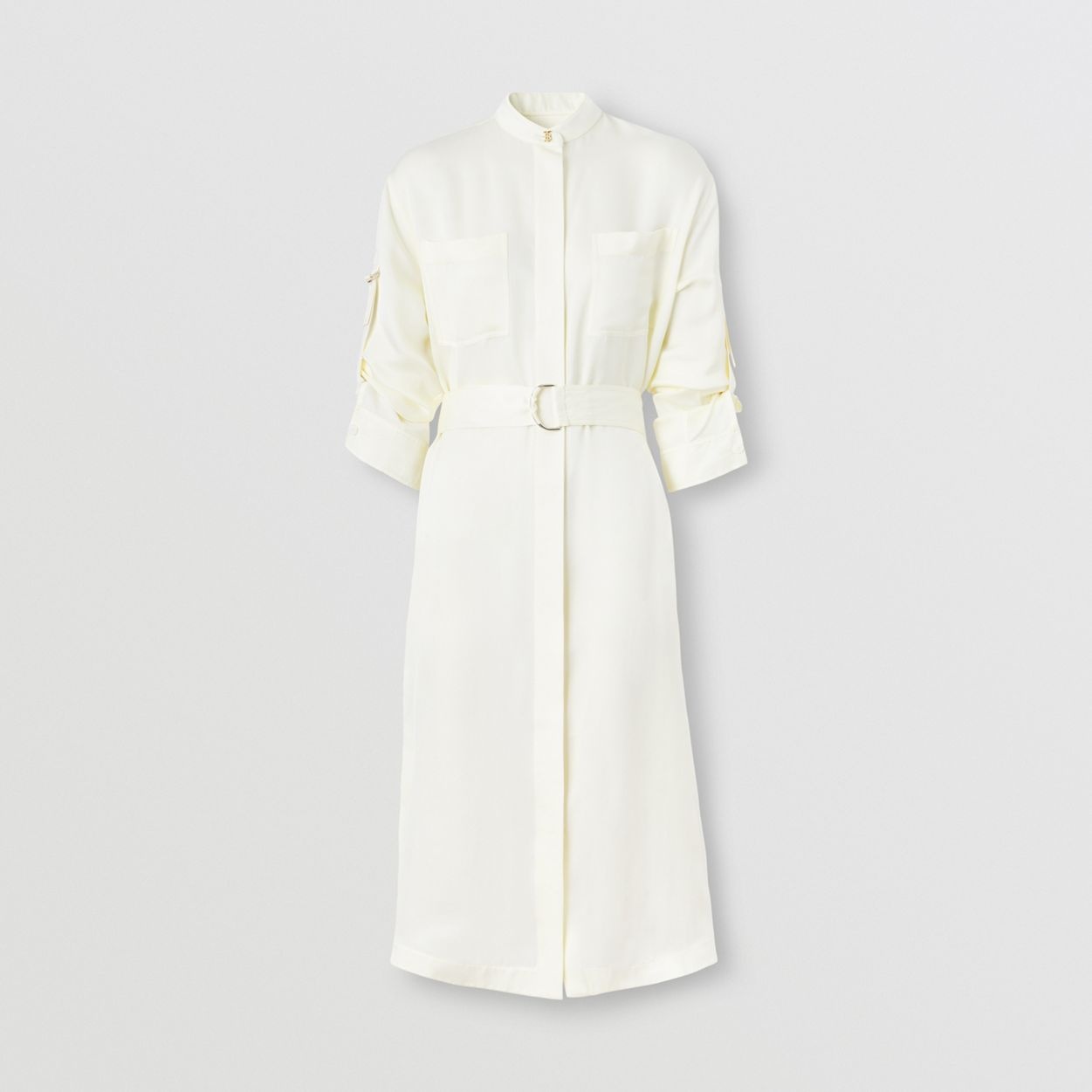 Long-sleeve D-ring Detail Silk Satin Dress - 1