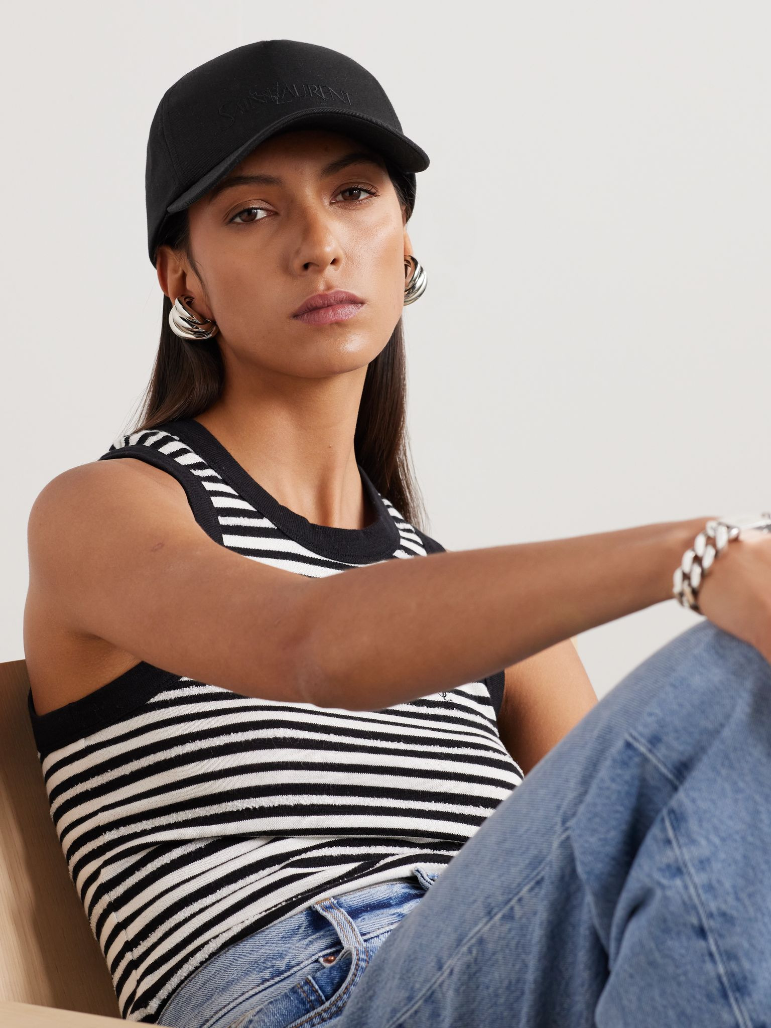 Embroidered cotton and linen-blend gabardine baseball cap Black - 2