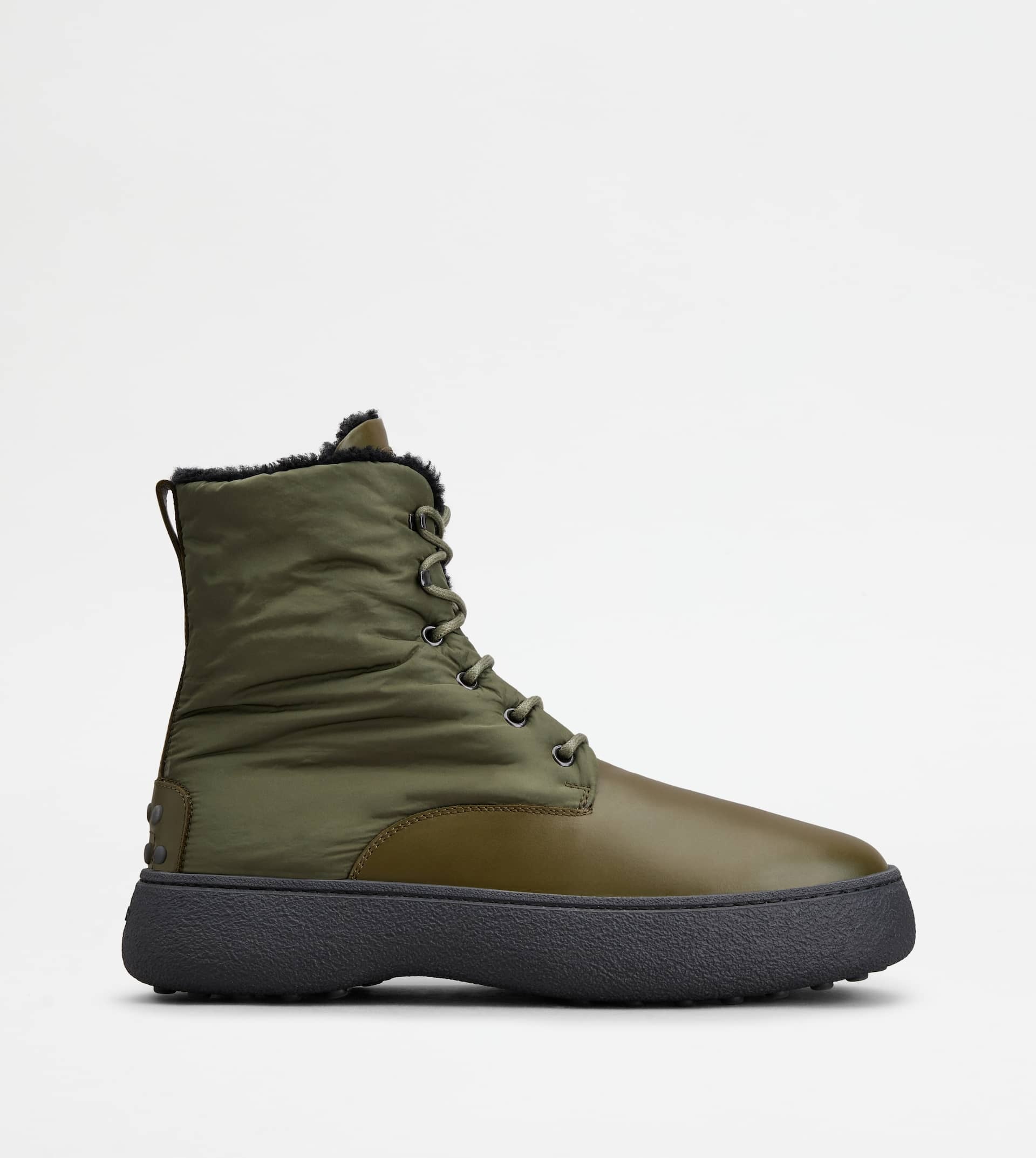 TOD'S W. G. LACE-UP ANKLE BOOTS IN LEATHER AND FABRIC - GREEN - 1