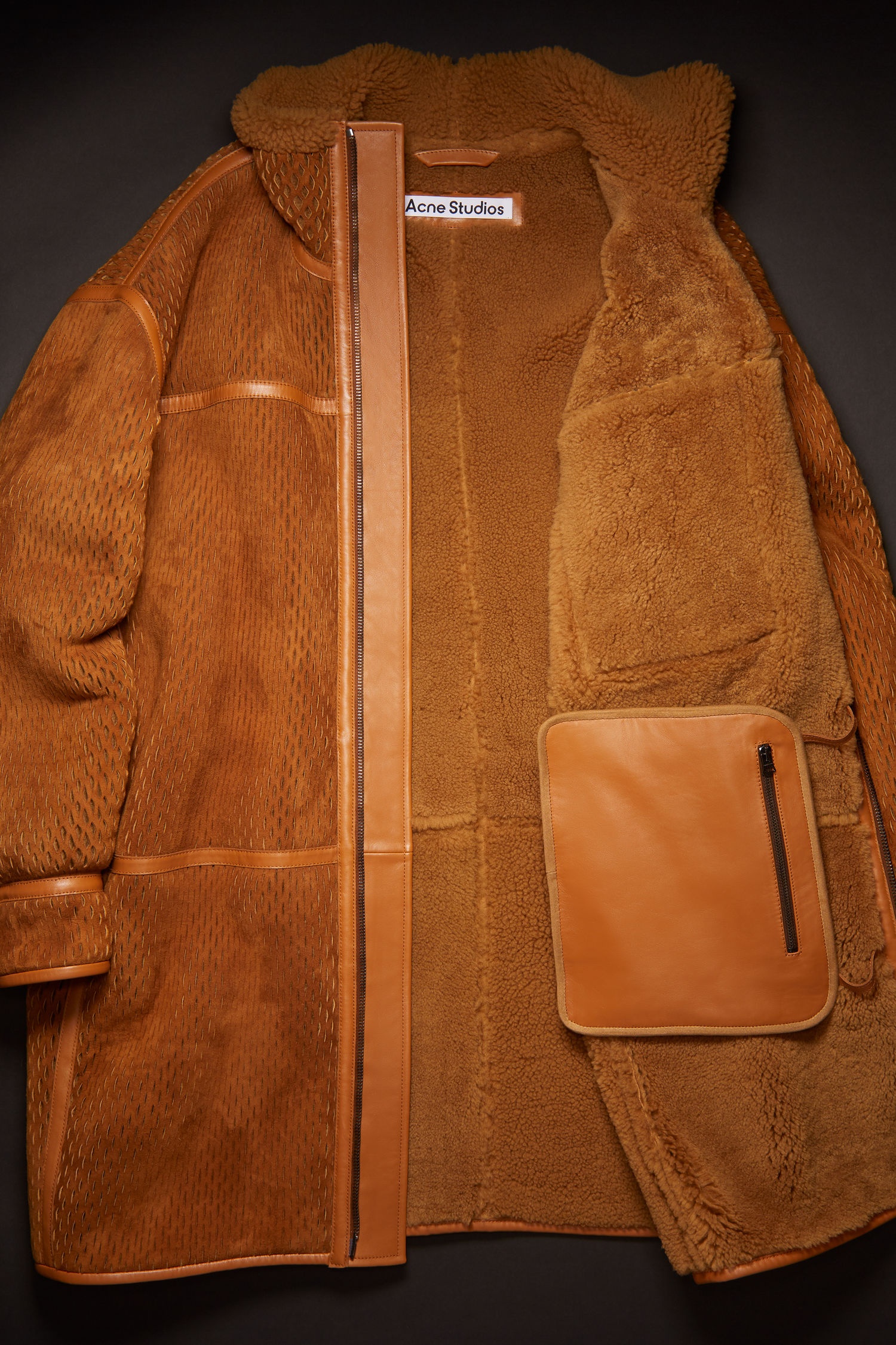 Laser-cut suede coat camel brown - 6