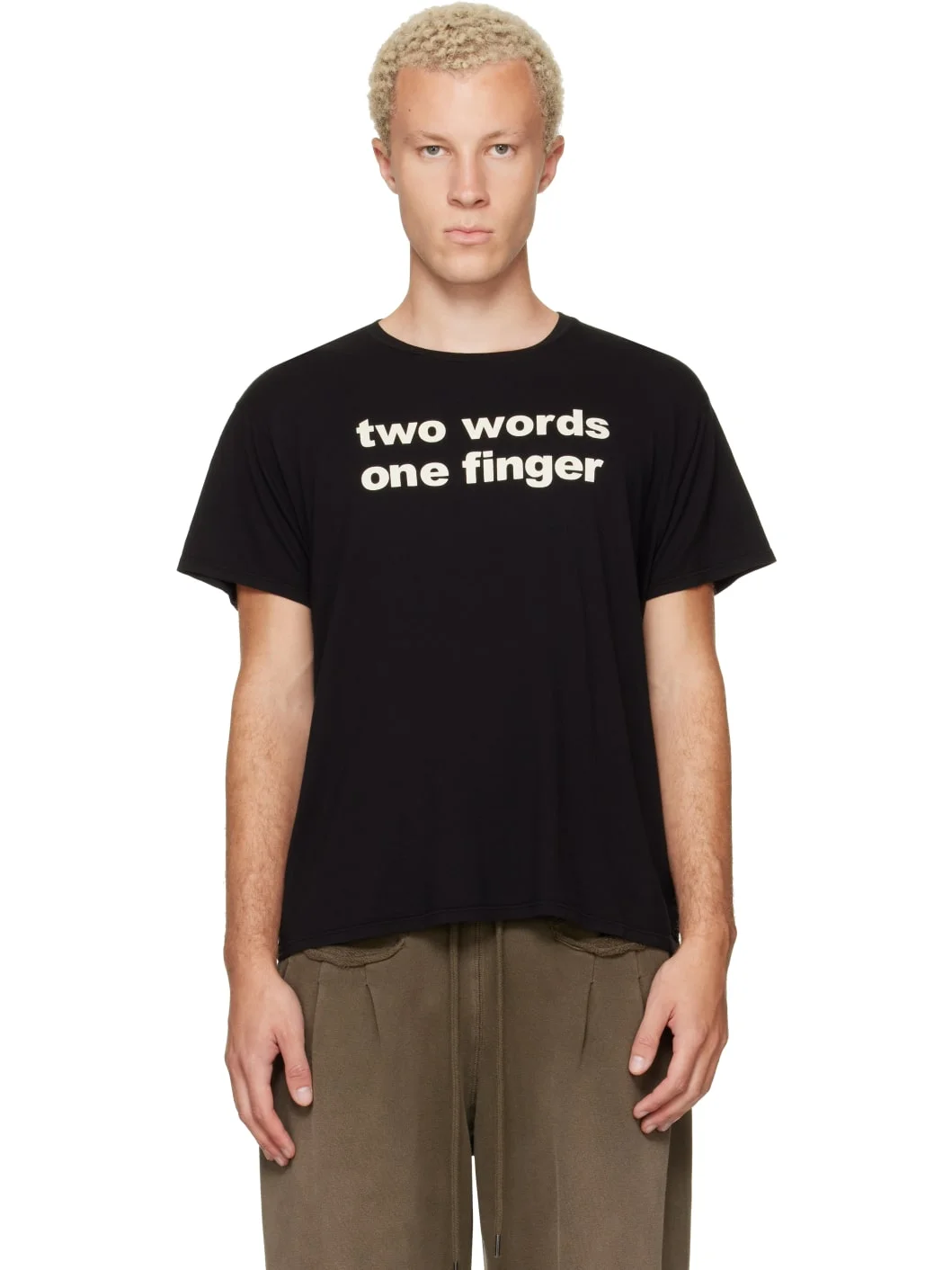 Black Print 'Two Words One Finger' Boy T-shirt - 1