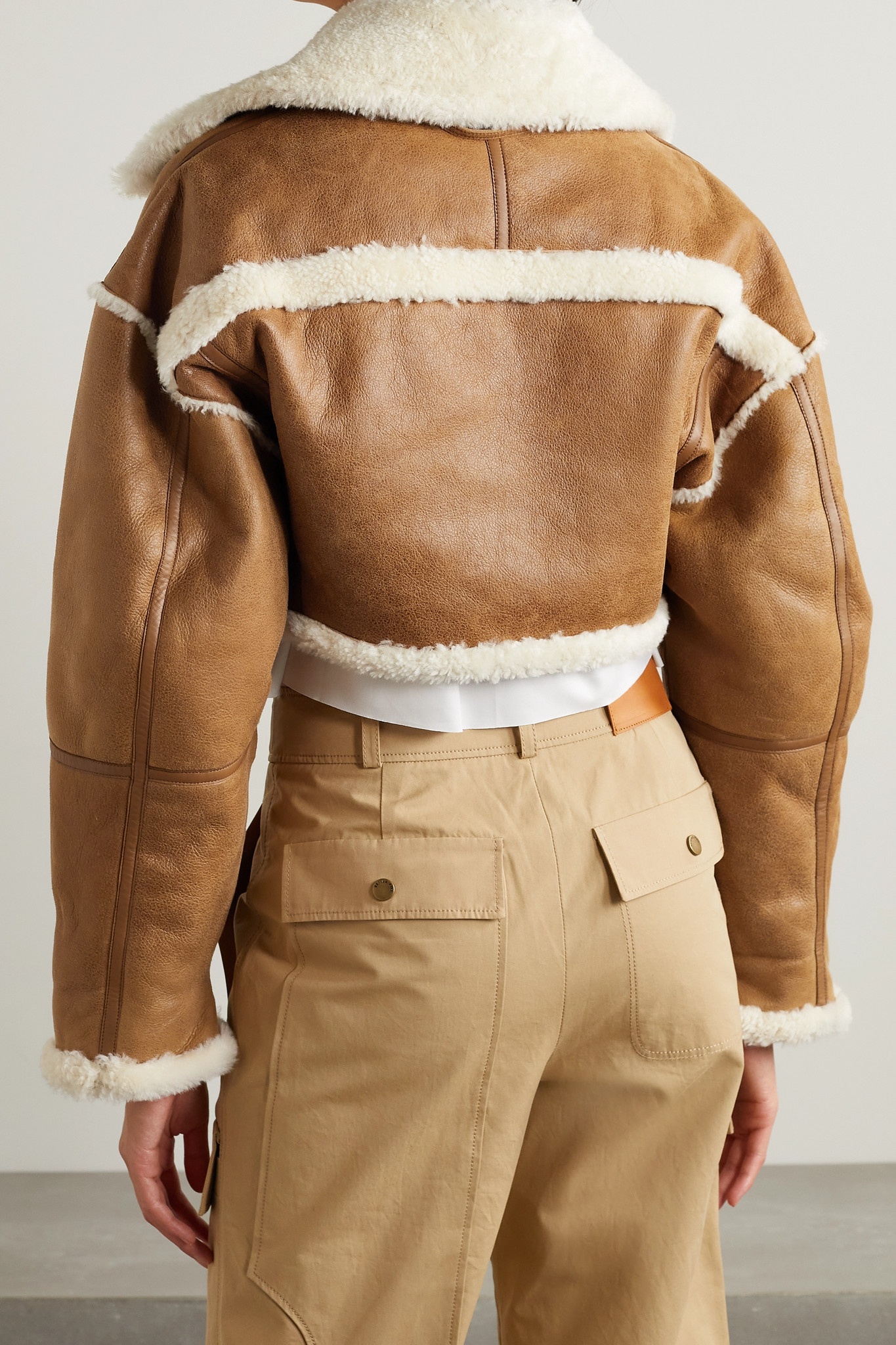 Cropped textured-leather and shearling biker jacket - 4