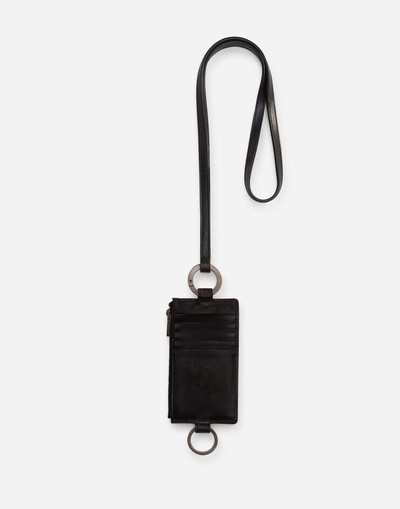 Dolce & Gabbana Horsehide card holder with crossbody strap and heat-stamped logo outlook