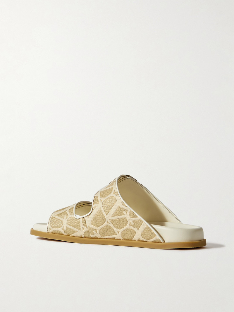 Vlogo Embellished Leather-trimmed Canvas-jacquard Slides 3