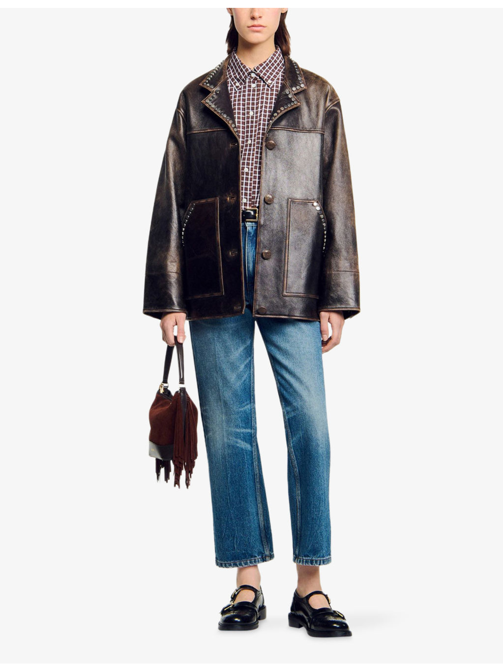Oversized Stud-Embellished Leather Jacket - 2
