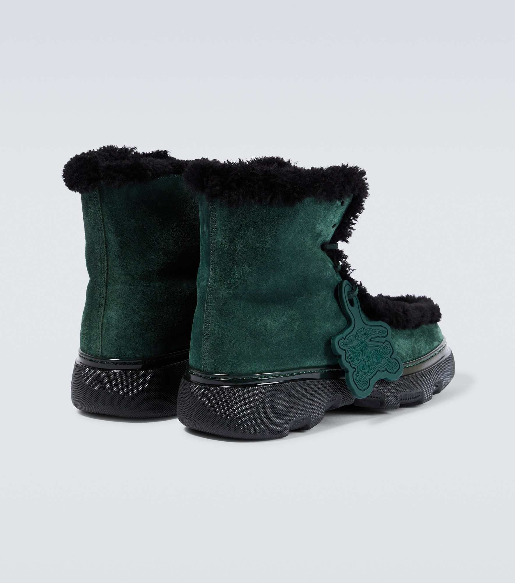 Shearling-trimmed suede ankle boots - 6