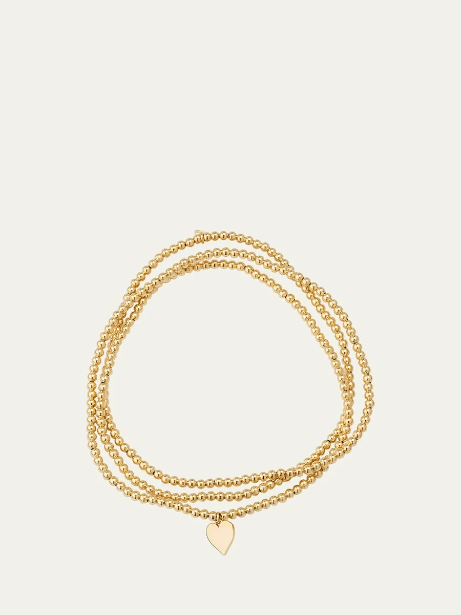 14k Yellow Gold Pure Heart Charm & Bead Wrap Bracelet - 1