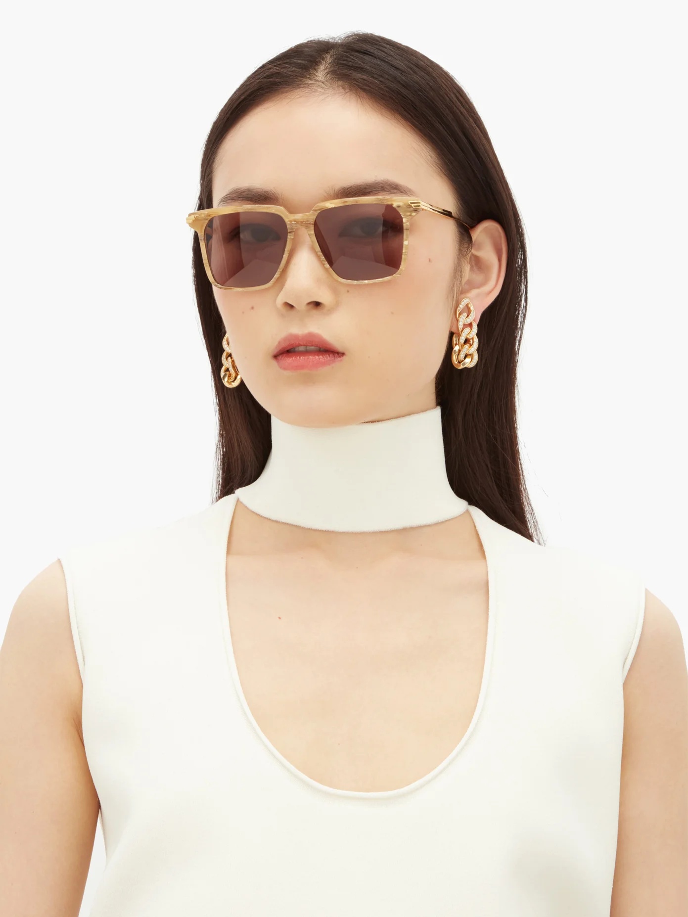 Marbled-effect square acetate sunglasses - 2