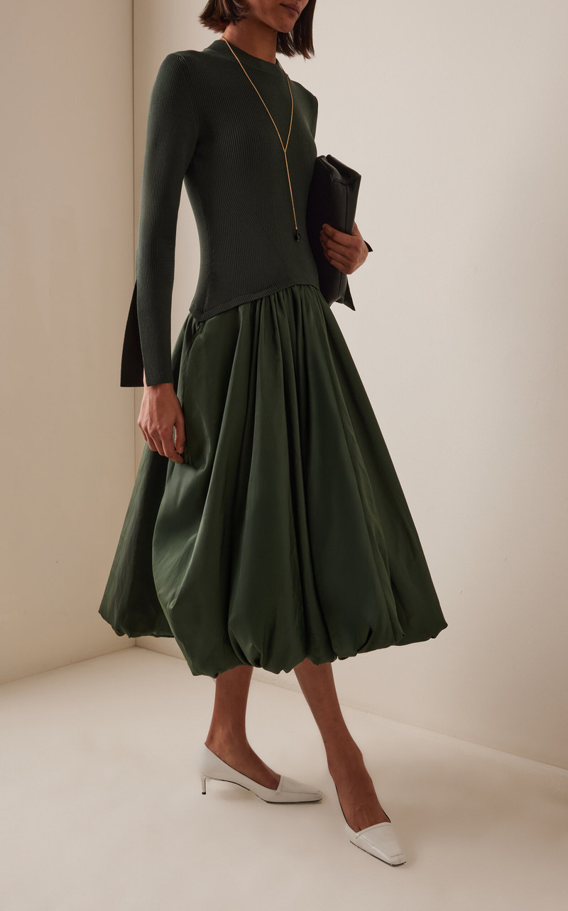 SIMKHAI Kenlie Taffeta Knit Midi Dress green outlook