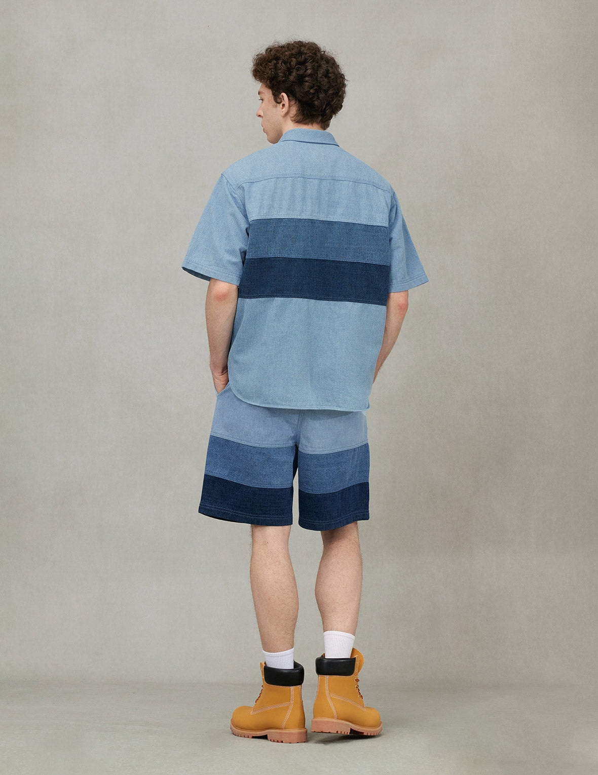 Panel Design Fashion Fit Denim Short-Sleeves Shirt - 4
