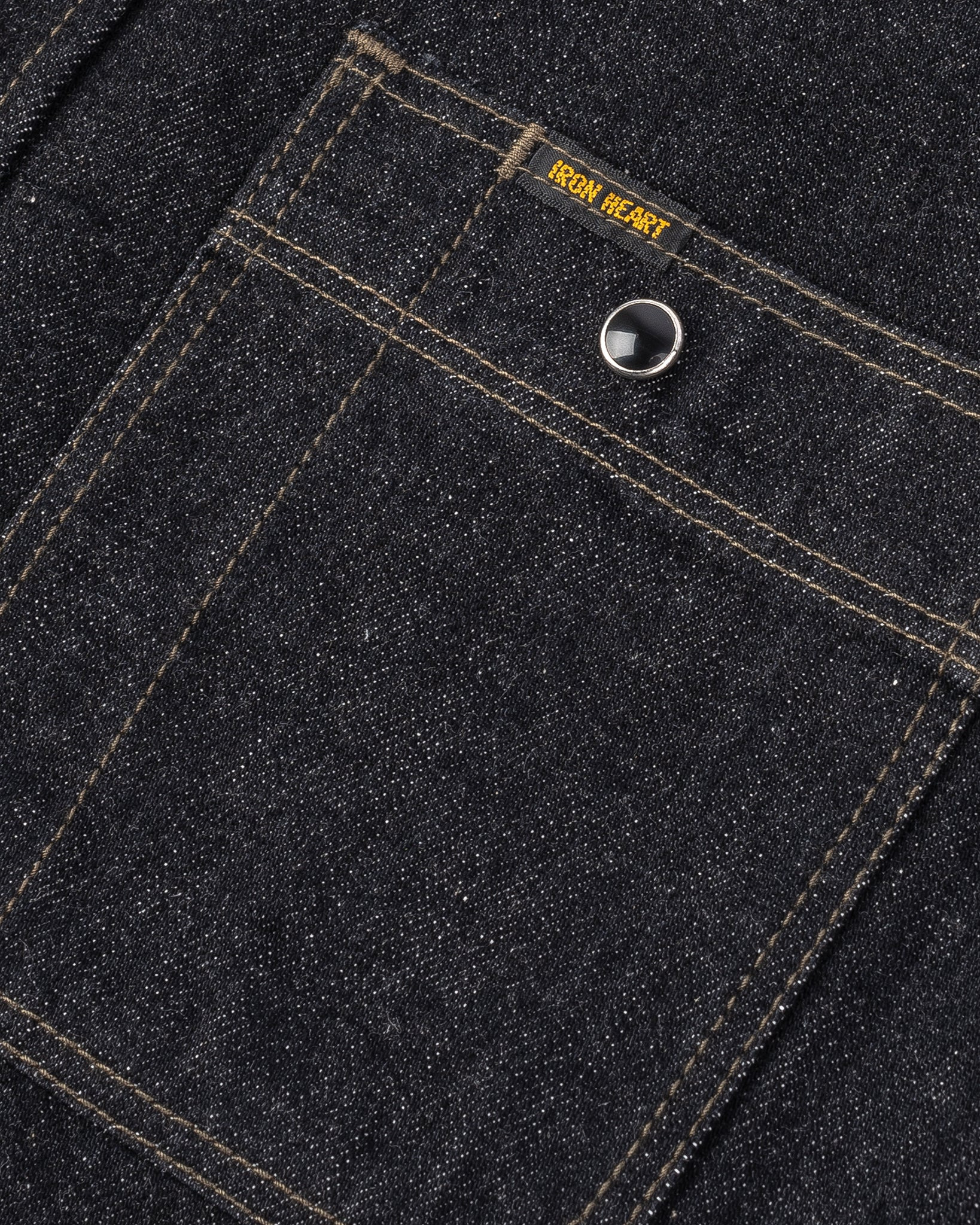 IHSH-326-BLK 12oz Selvedge Denim Work Shirt With Snaps - Black/Cream - 16