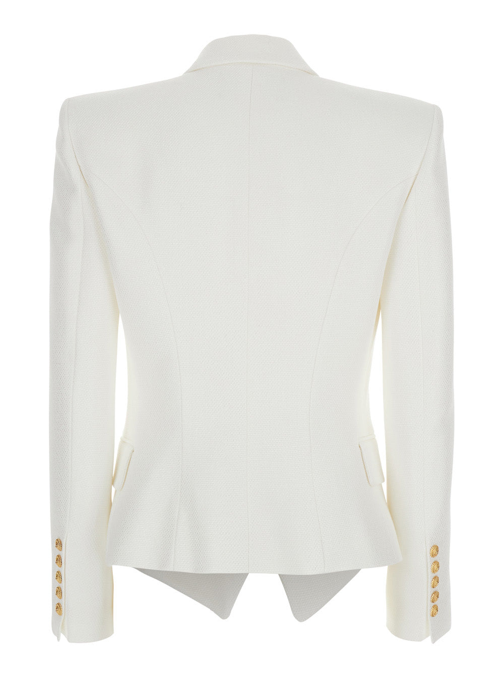 Balmain Women White Double-Breasted Jacket With Peak Lapels And Logo Buttons In Fabric Women - 2