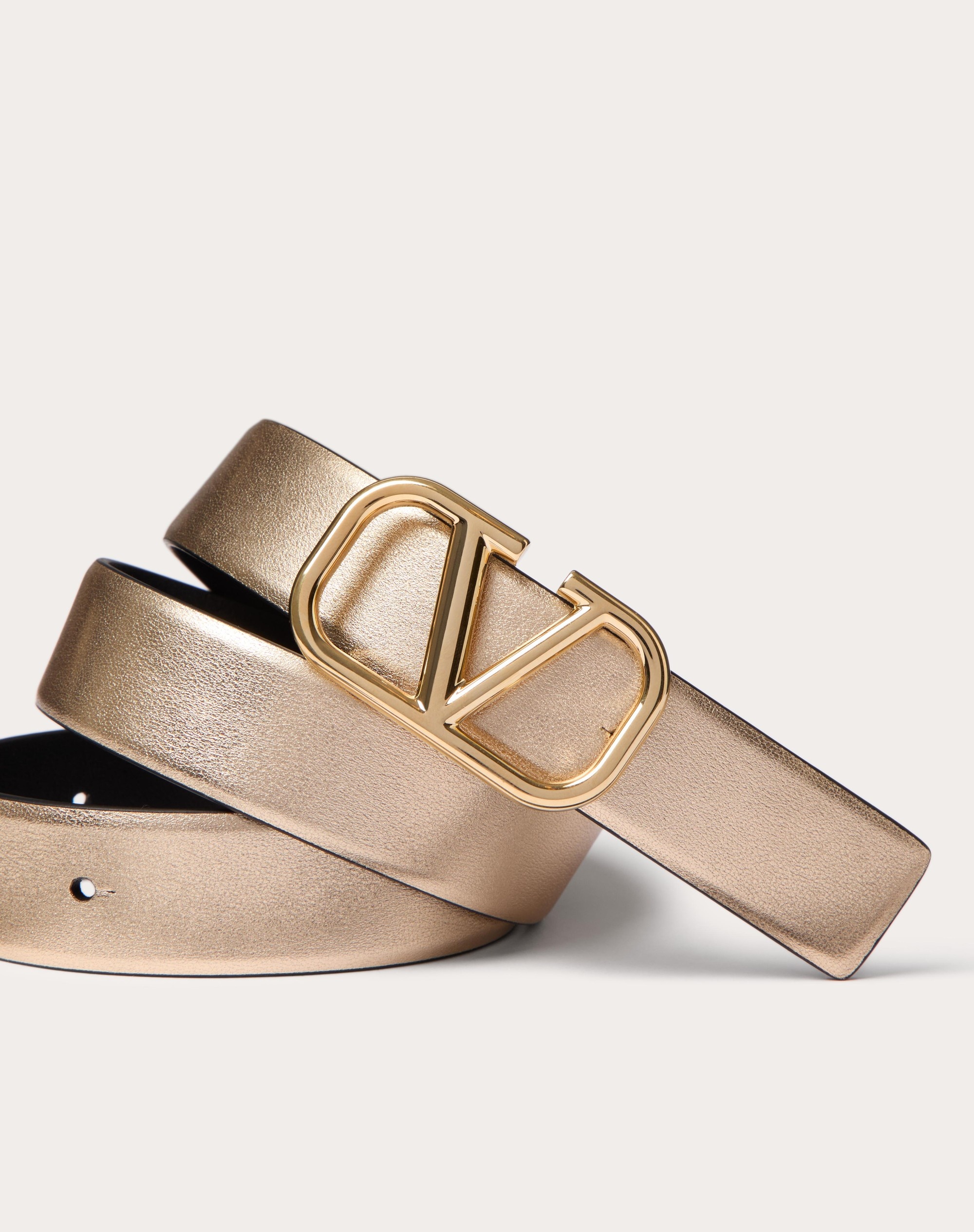 Valentino VLOGO SIGNATURE REVERSIBLE BELT IN METALLIC AND