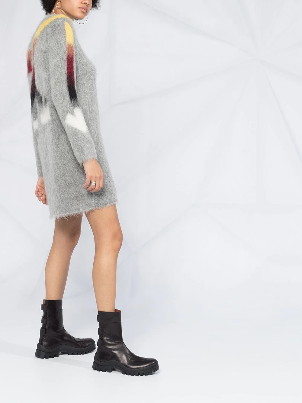 fuzzy knit Arrow logo dress - 6