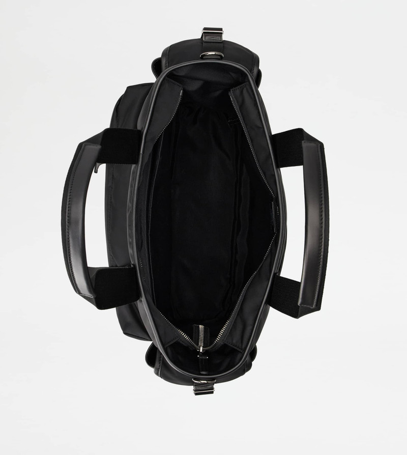 TOTE SHOPPING BAG IN FABRIC AND LEATHER MEDIUM - BLACK 4