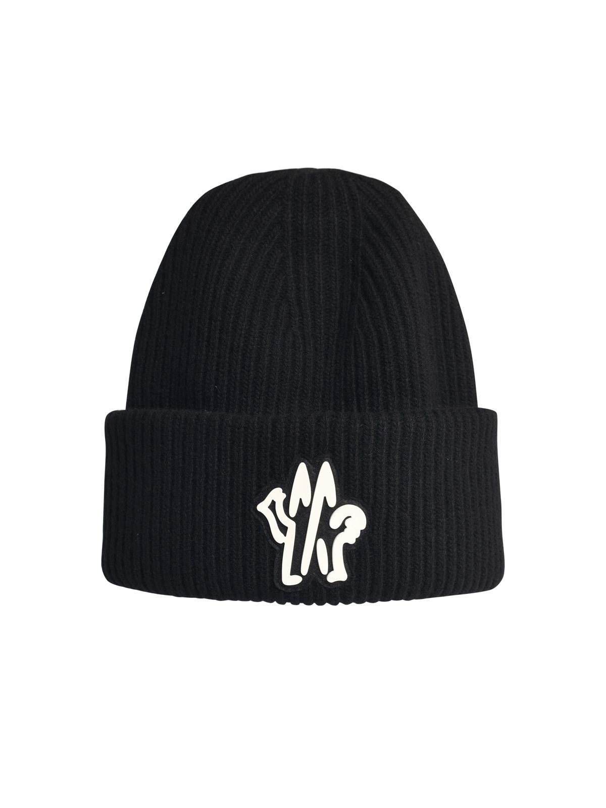 Moncler Black Virgin Wool Beanie Man - 1