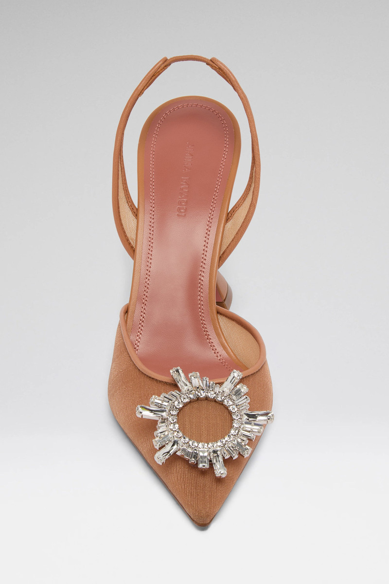 Amina Muaddi BEGUM MESH SLING 95 LATTE MESH outlook