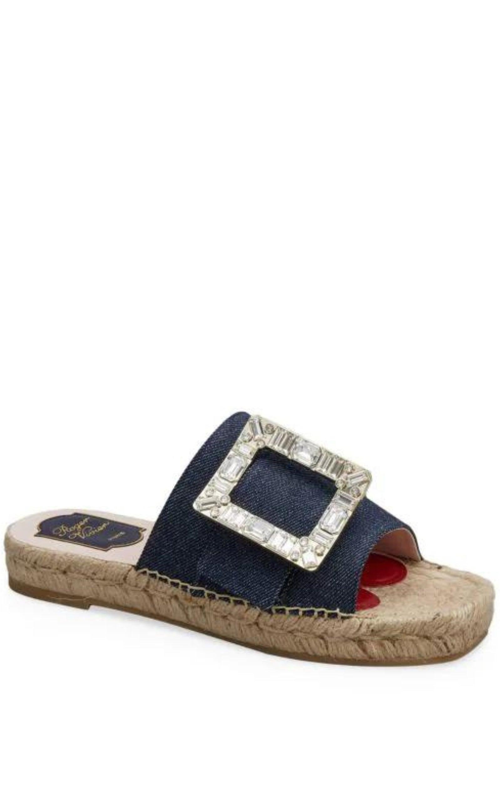 Crystal-embellished Denim Espadrille Slides - 3