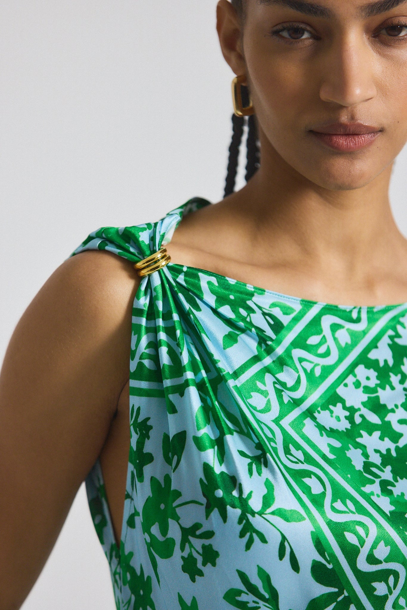 MARITZA WATERCOLOR TILE PRINT ASYMMETRIC DRESS WITH EMBELLISHMENT - 3