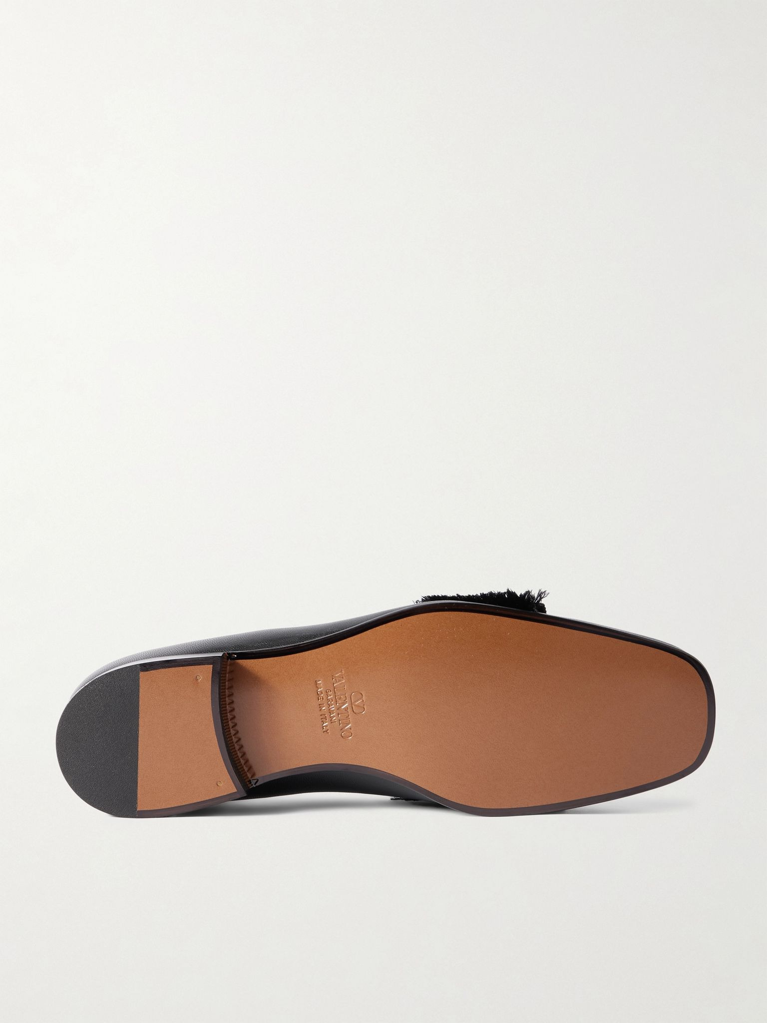 Bowow Frayed Grosgrain-Trimmed Leather Loafers Black - 3