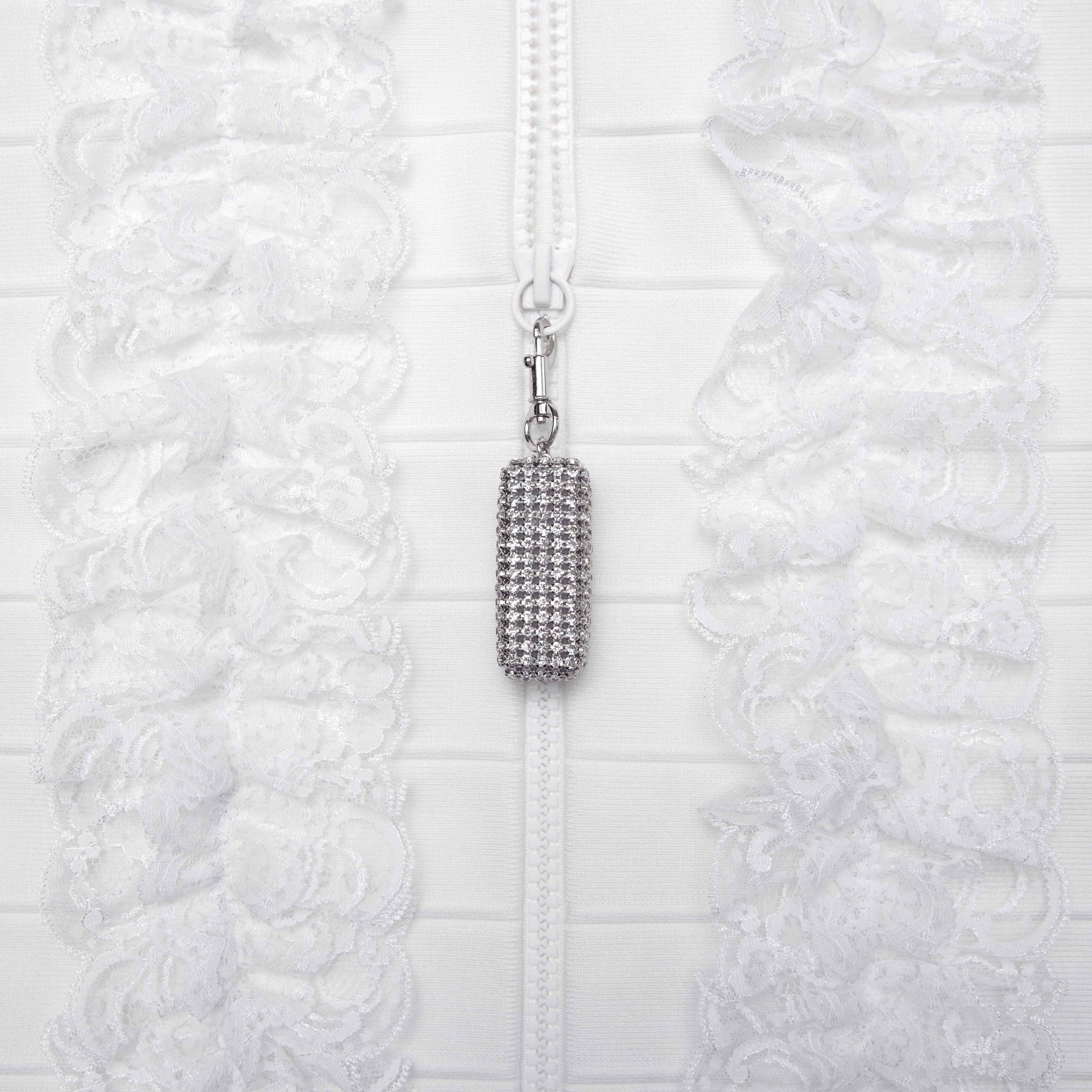 White Knit Zip Ruffle Maxi Dress - 5