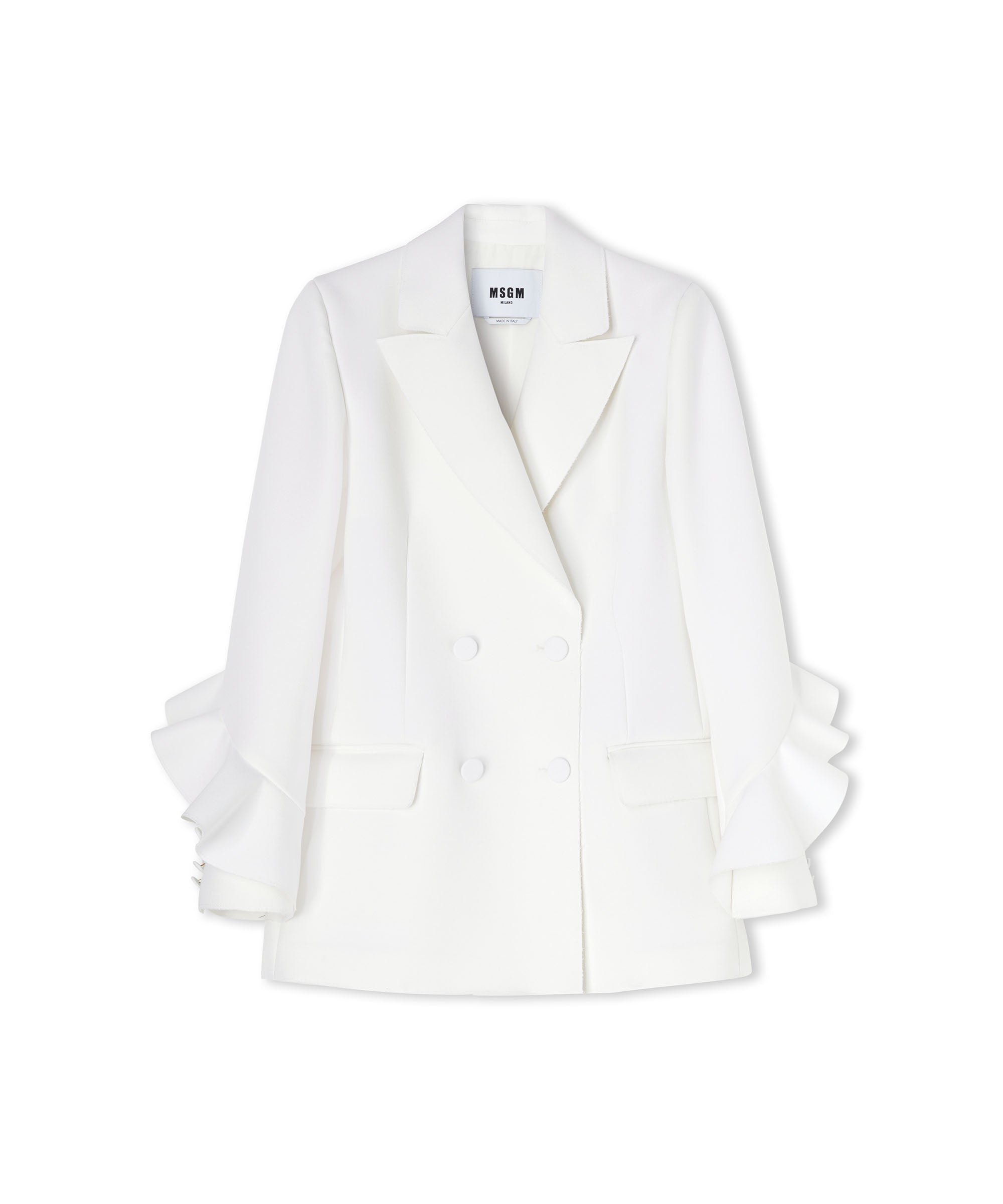 Double crepe cady double-breasted blazer with ruffles - 1