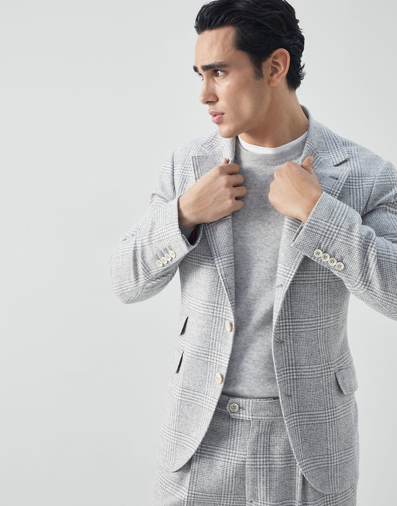 Frisé wool, silk and cashmere Prince of Wales deconstructed Cavallo blazer 4