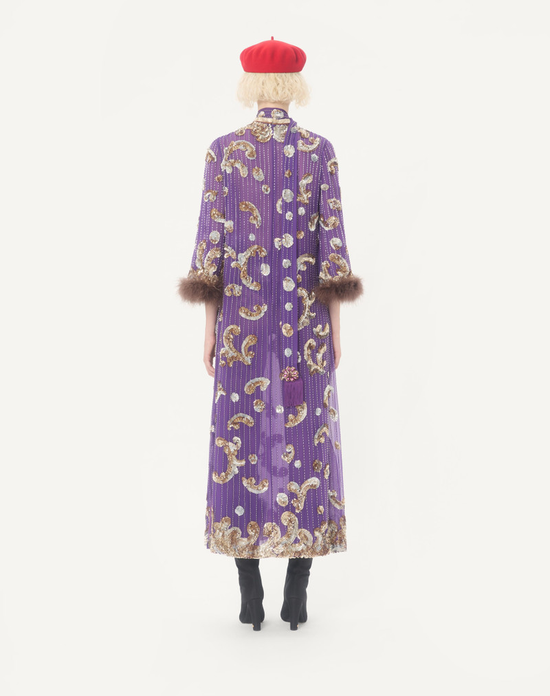 EMBROIDERED CHIFFON DRESS WITH FEATHERS 7