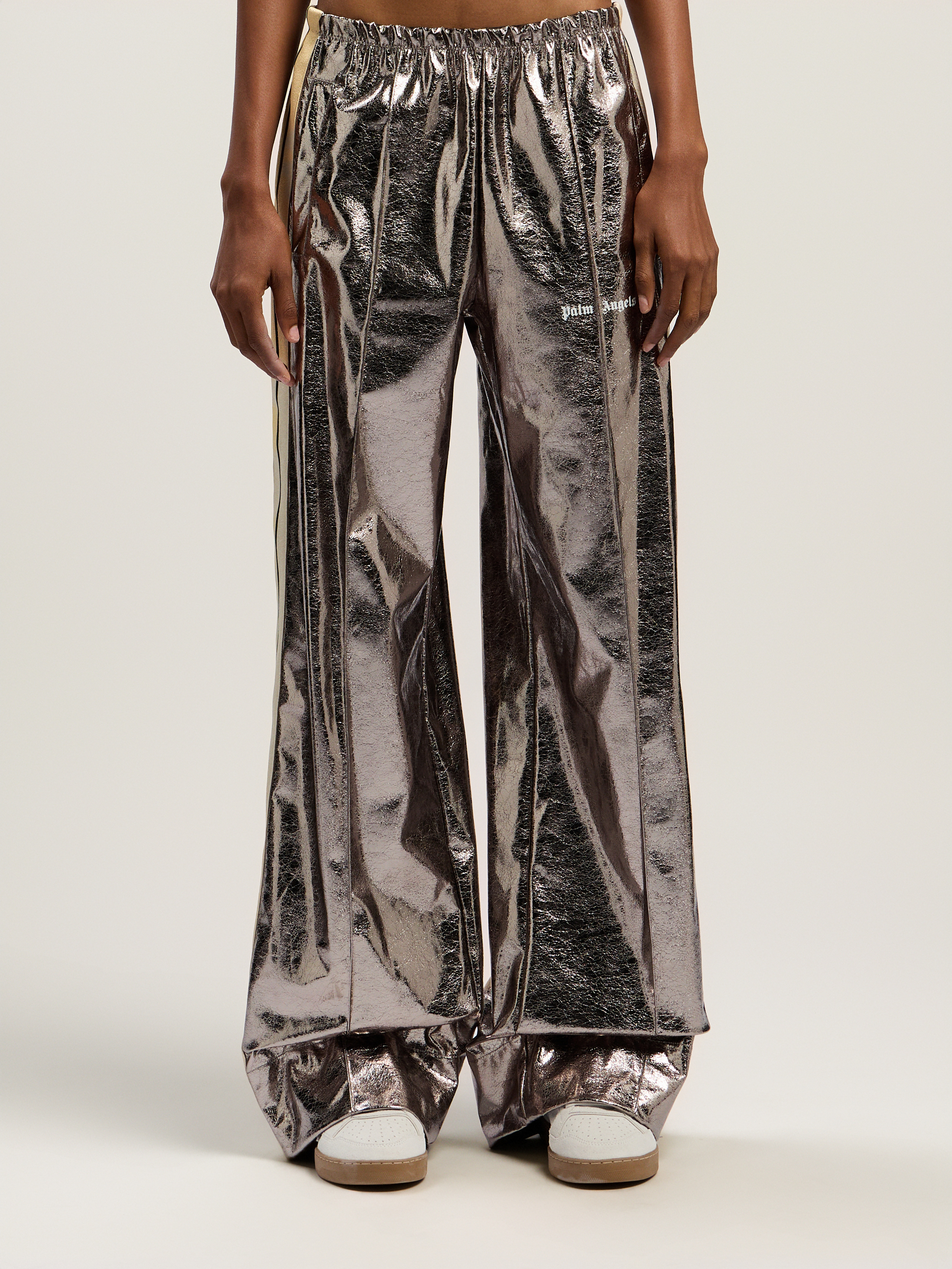 Laminated Wide-Leg Track Pants - 2