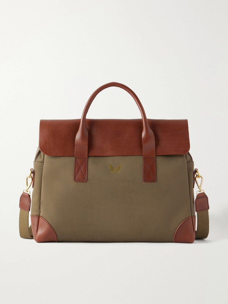 Leather-Trimmed Cotton-Twill Briefcase 1