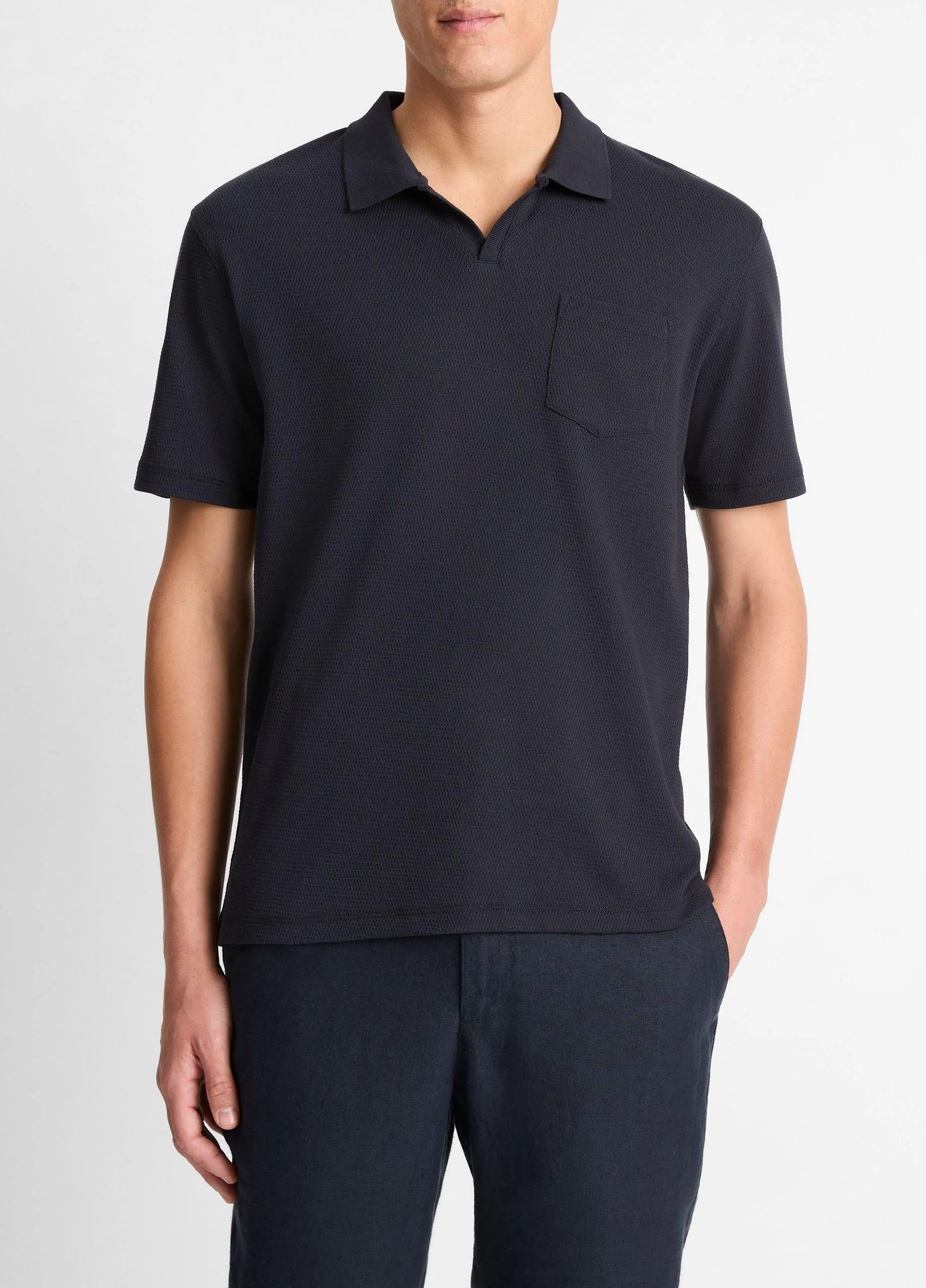 Cotton-Blend Johnny-Collar Polo Shirt - 1