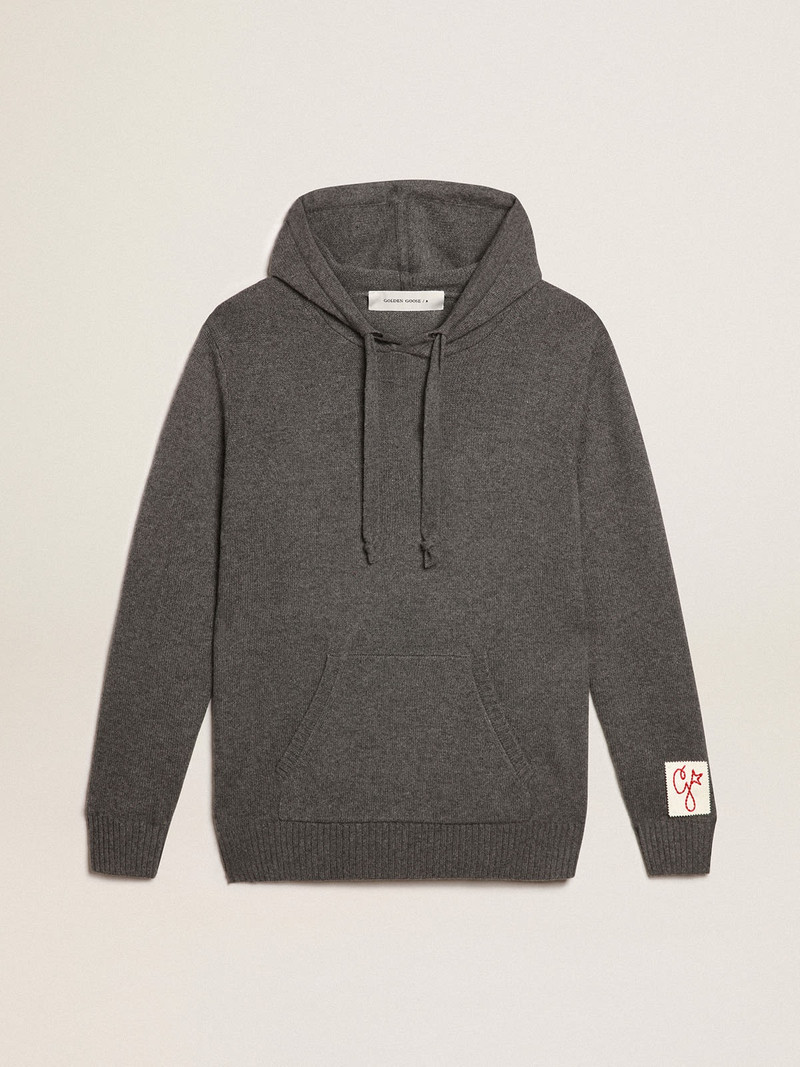 Men’s gray melange cashmere blend sweatshirt with hood 1