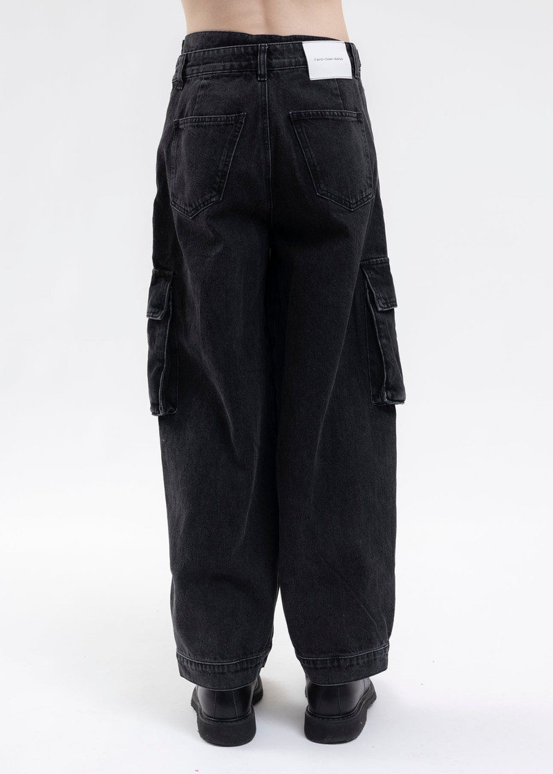BLACK DOUBLE WAIST DENIM CARGO 3