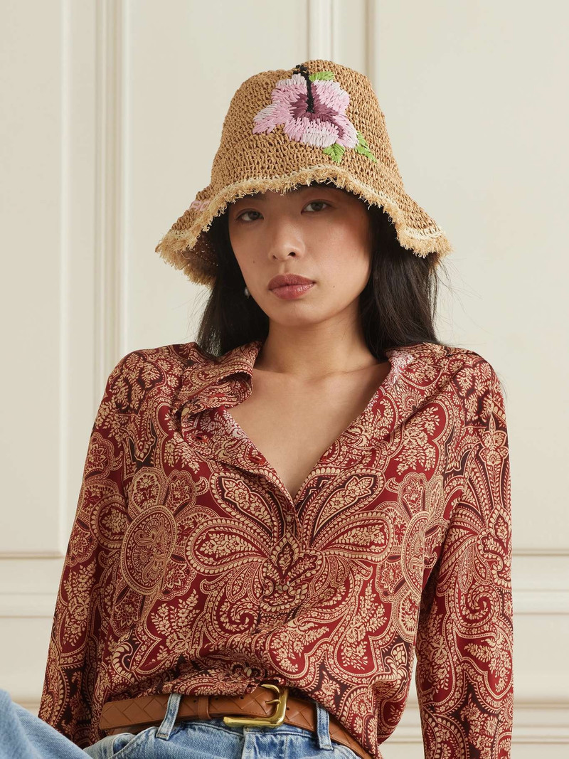 Etro Frayed woven raffia bucket hat outlook