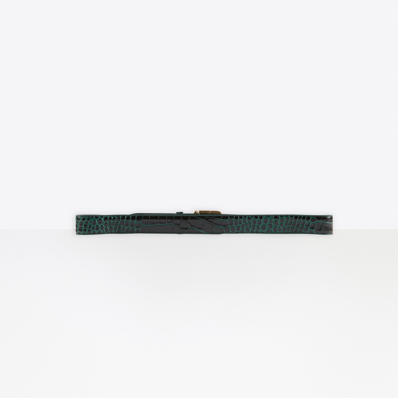 BB Large Belt in green forest shiny crocodile embossed leather (calfskin) aged-gold hardware (brass) - 2