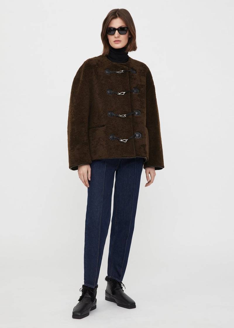 Totême Teddy shearling clasp jacket saddle brown outlook