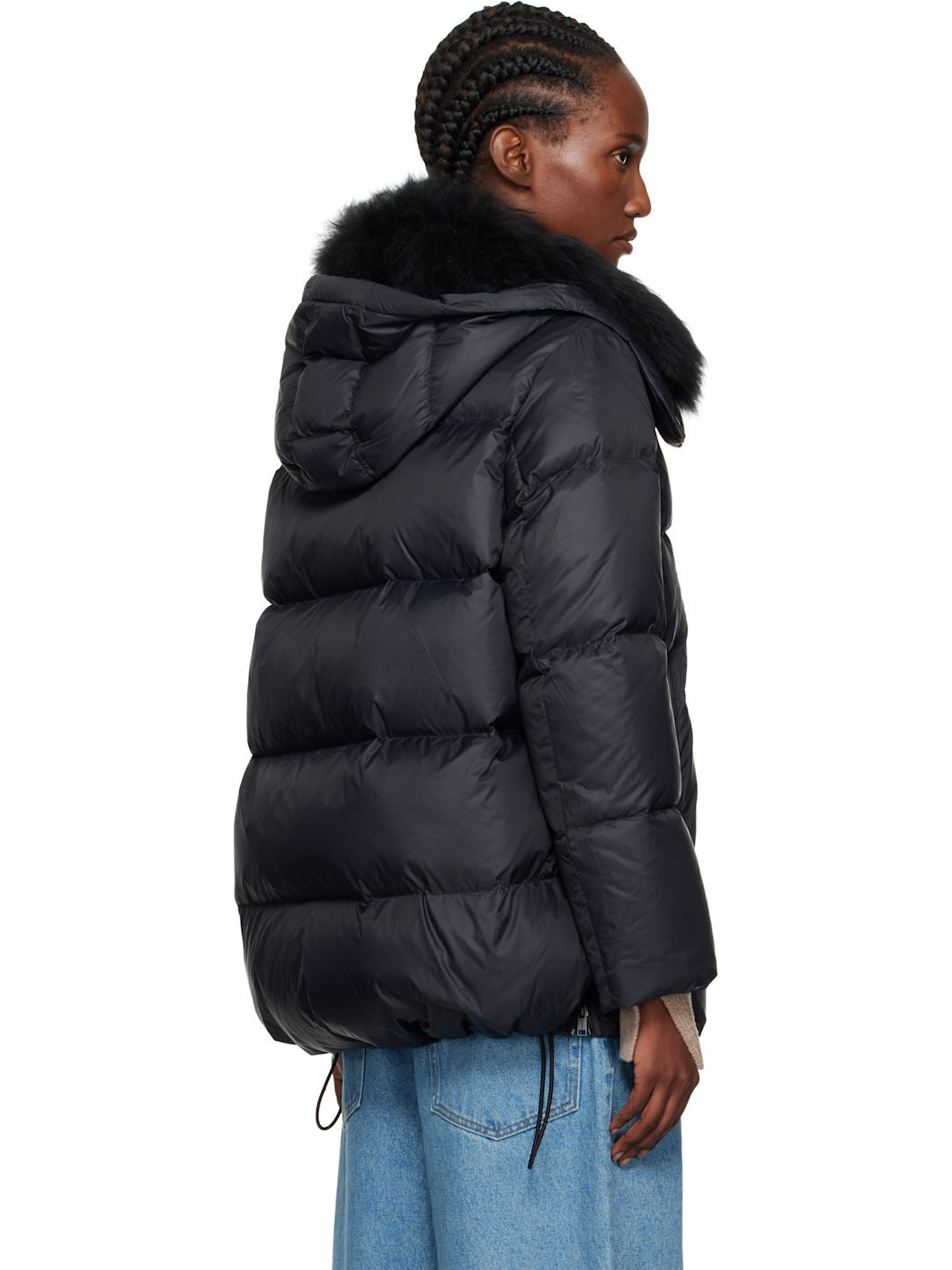 Black Iconic A Line Lambswool Collar Down Jacket - 3