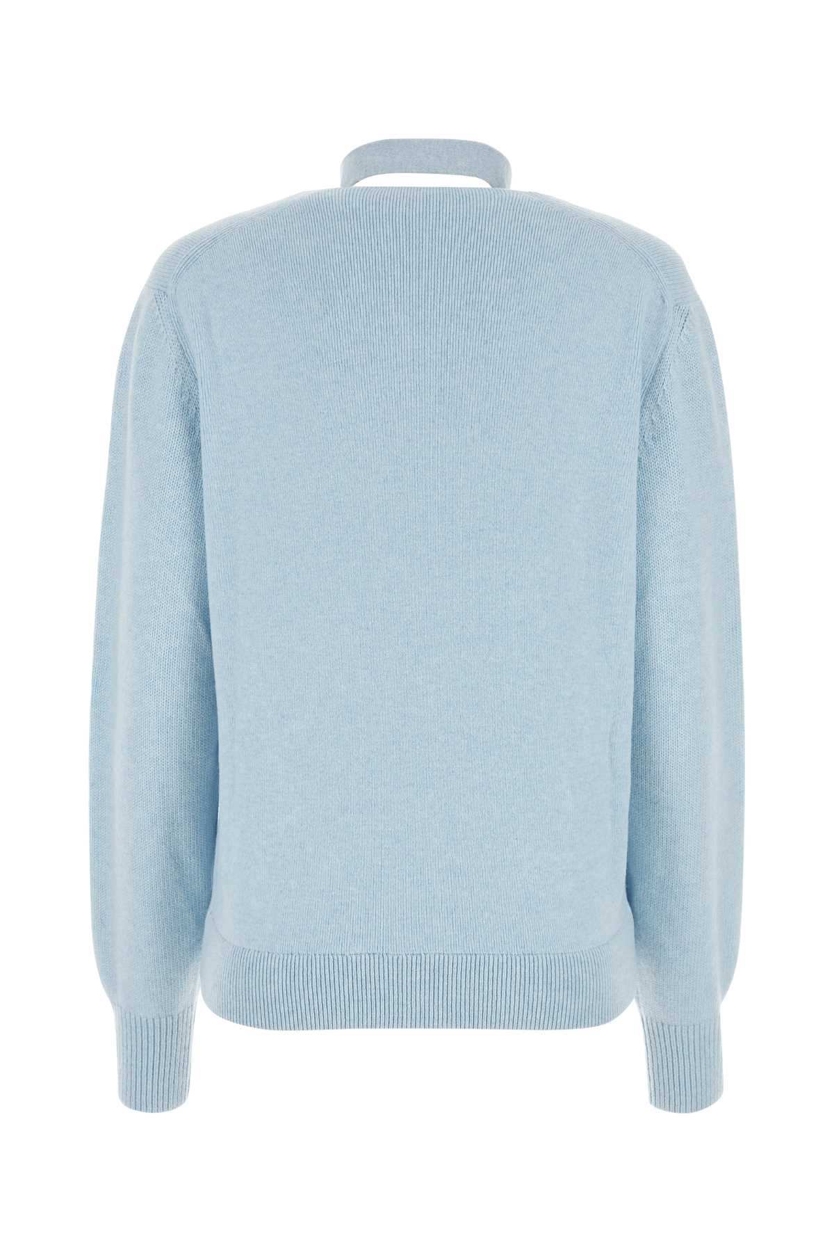 Fendi Women Melange Pastel Light-Blue Stretch Wool Blend Cardigan - 2